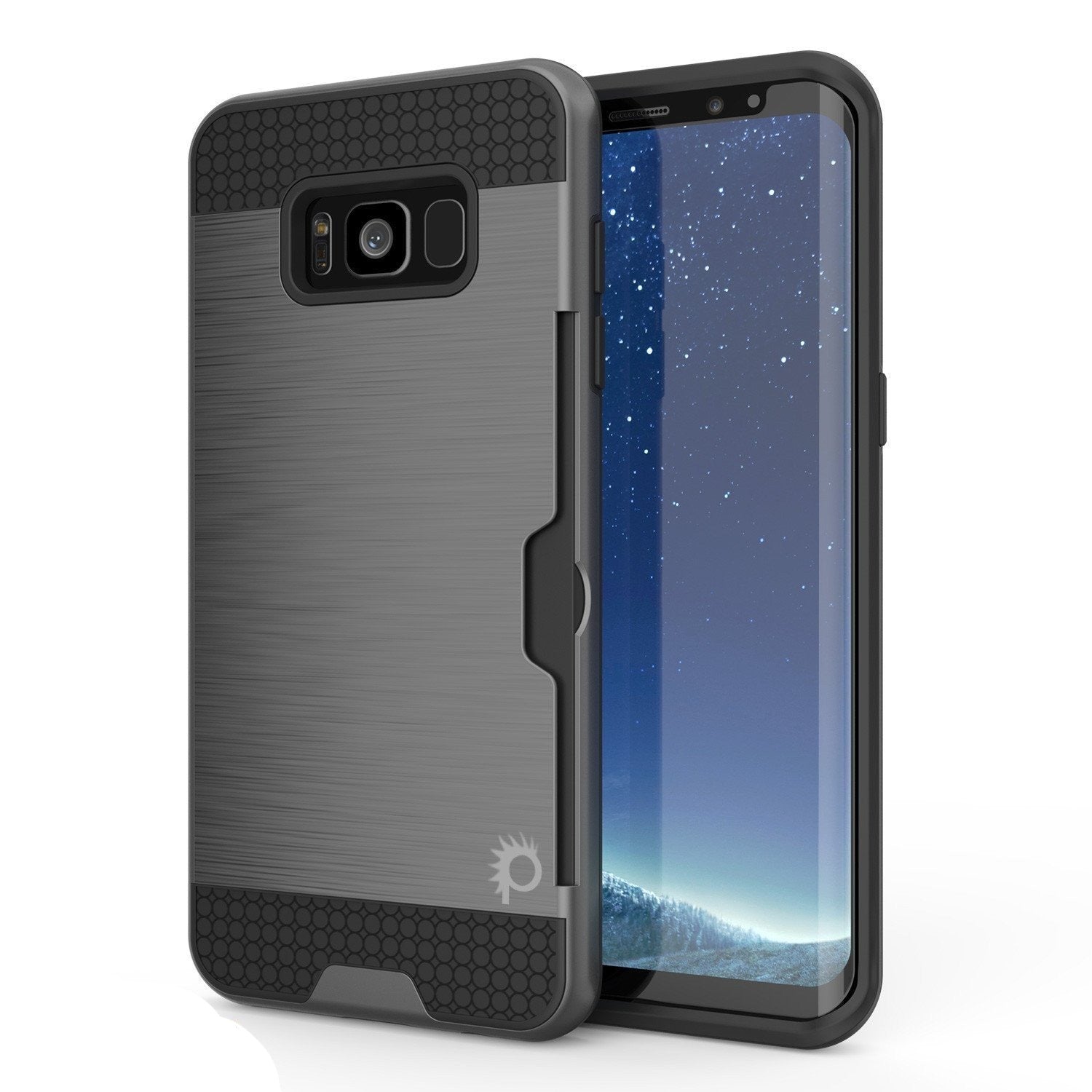 Galaxy S8 Case, PUNKcase [SLOT Series] [Slim Fit] Dual-Layer Armor Cover w/Integrated Anti-Shock System, Credit Card Slot & PUNKSHIELD Screen Protector for Samsung Galaxy S8[Grey]