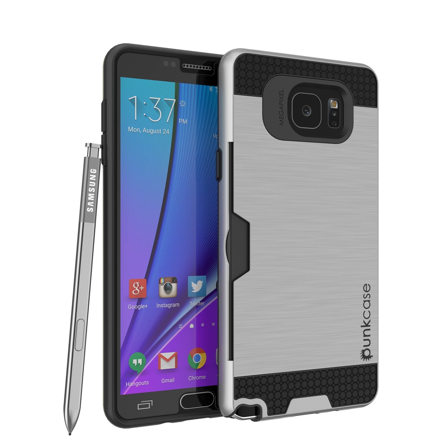 Galaxy Note 5 Case PunkCase SLOT Silver Series Slim Armor Soft Cover Case w/ Tempered Glass