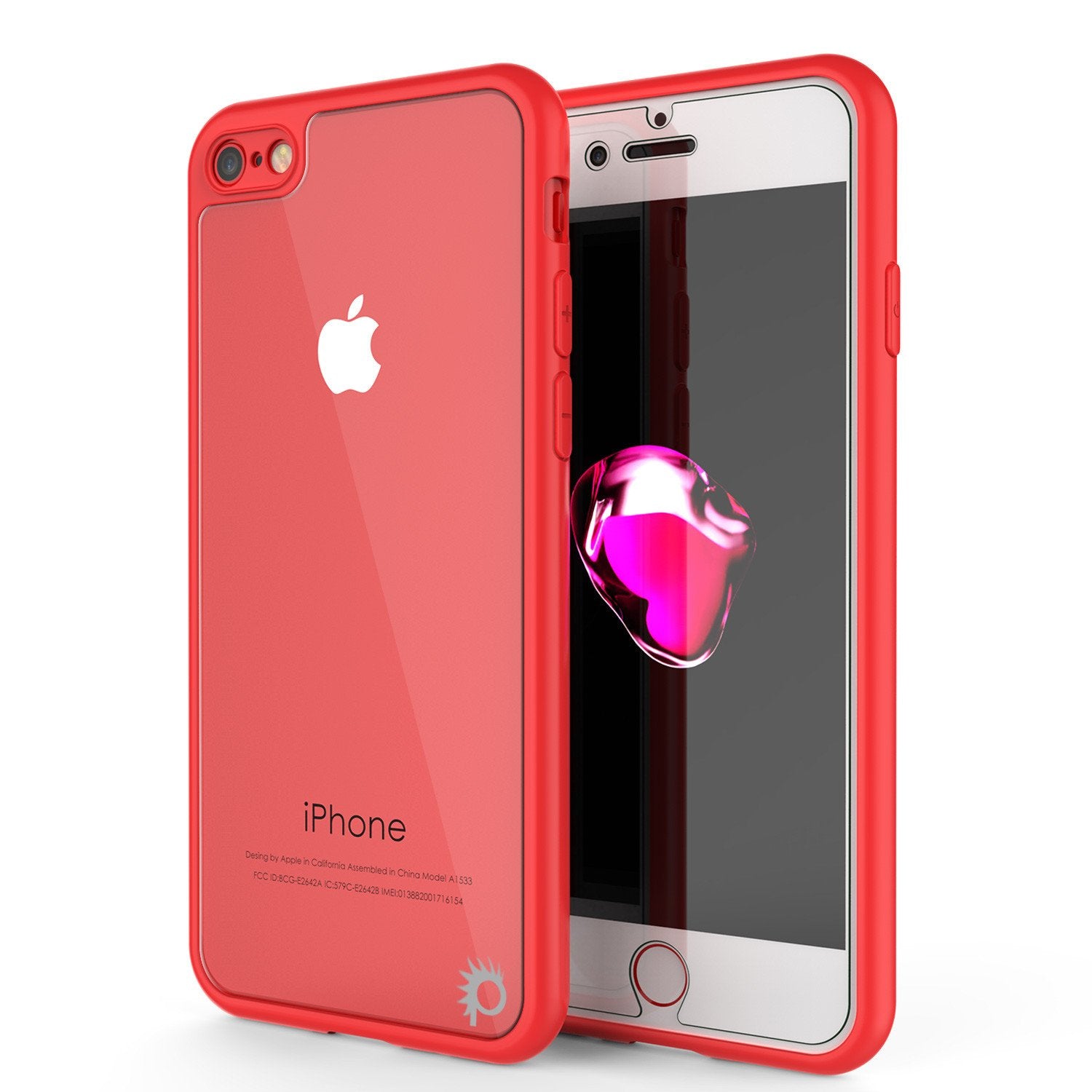 iPhone 7 Case [MASK Series] [RED] Full Body Hybrid Dual Layer TPU Cover W/ protective Tempered Glass Screen Protector