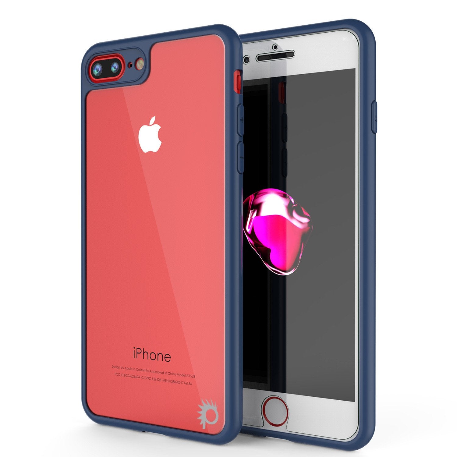 iPhone 7+ Plus Case [MASK Series] [NAVY] Full Body Hybrid Dual Layer TPU Cover W/ protective Tempered Glass Screen Protector
