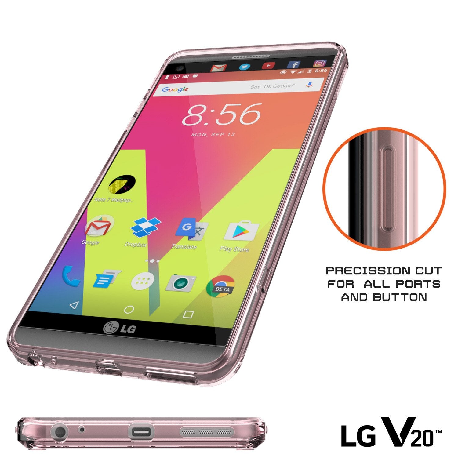 LG v20 Case Punkcase® LUCID 2.0 Crystal Pink Series w/ PUNK SHIELD Glass Screen Protector | Ultra Fit - PunkCase NZ