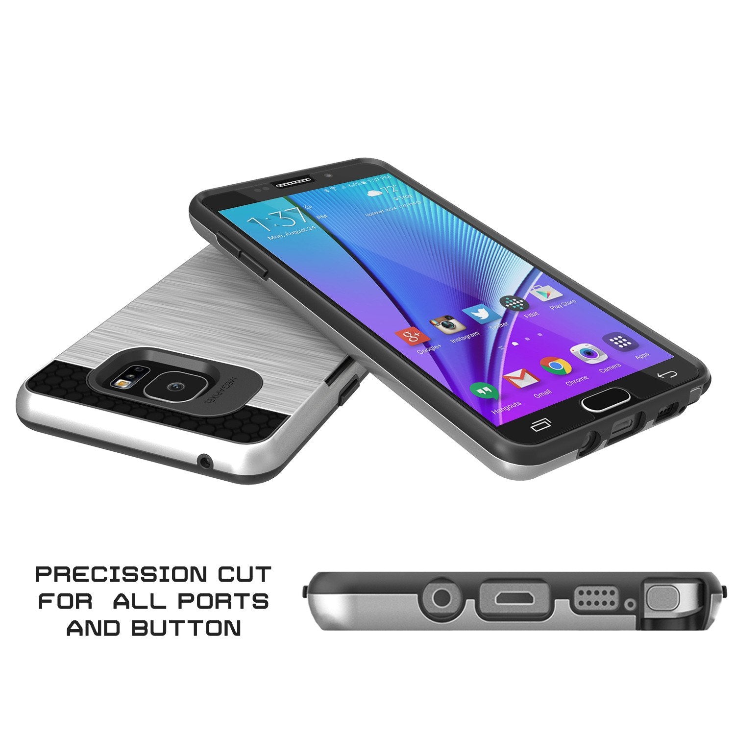 Galaxy Note 5 Case PunkCase SLOT Silver Series Slim Armor Soft Cover Case w/ Tempered Glass - PunkCase NZ