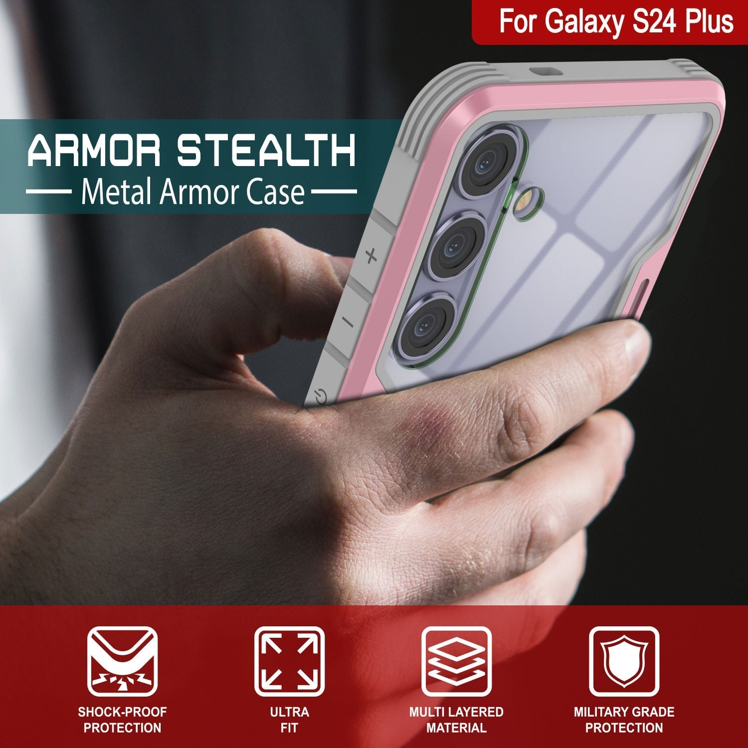 Punkcase S24+ Plus Armor Stealth Case Protective Military Grade Multilayer Cover [Rose-Gold]