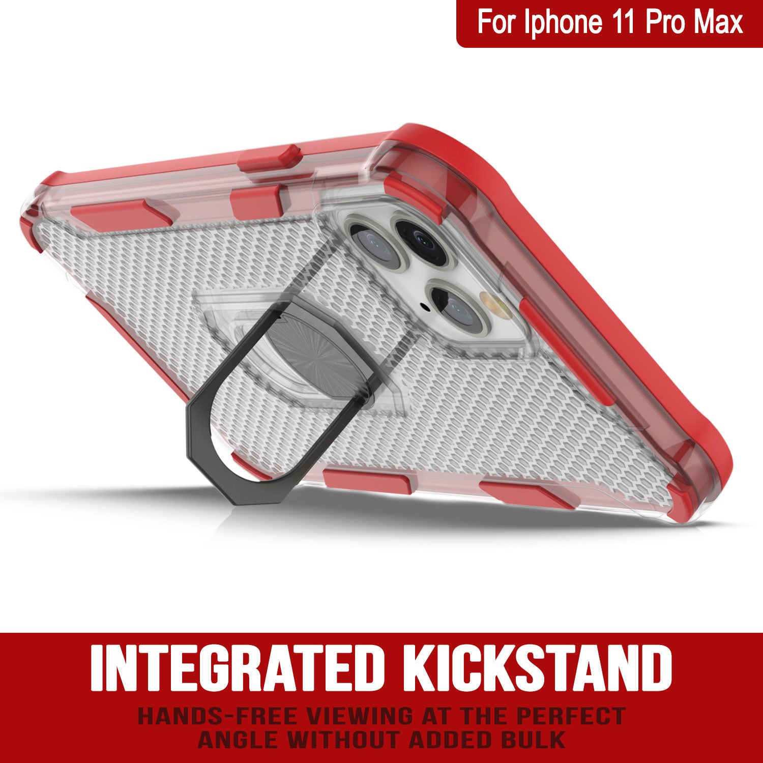 PunkCase for iPhone 11 Pro Max Case [Magnetix 2.0 Series] Clear Protective TPU Cover W/Kickstand [Red]