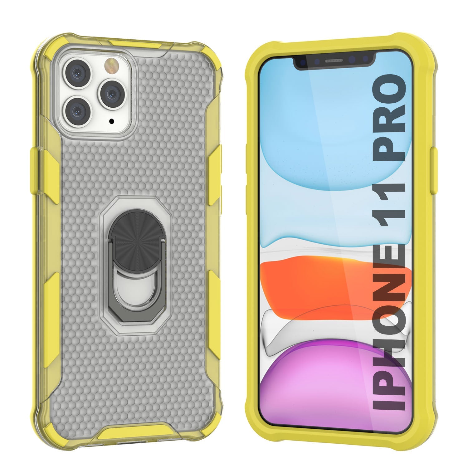 PunkCase for iPhone 11 Pro Case [Magnetix 2.0 Series] Clear Protective TPU Cover W/Kickstand [Yellow]