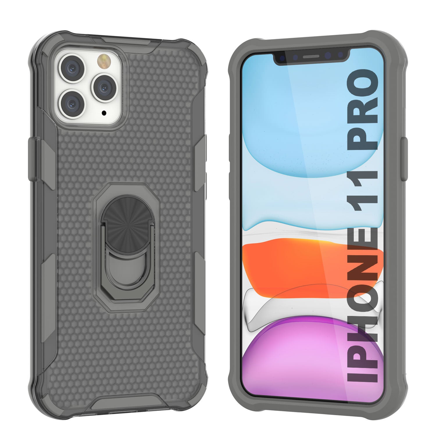 PunkCase for iPhone 11 Pro Case [Magnetix 2.0 Series] Clear Protective TPU Cover W/Kickstand [Grey]