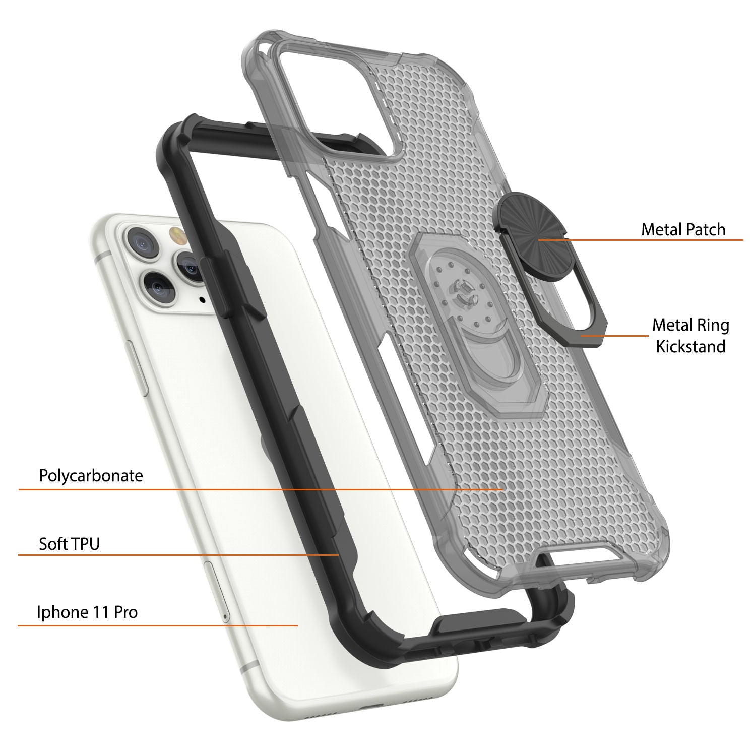 PunkCase for iPhone 11 Pro Case [Magnetix 2.0 Series] Clear Protective TPU Cover W/Kickstand [Black]