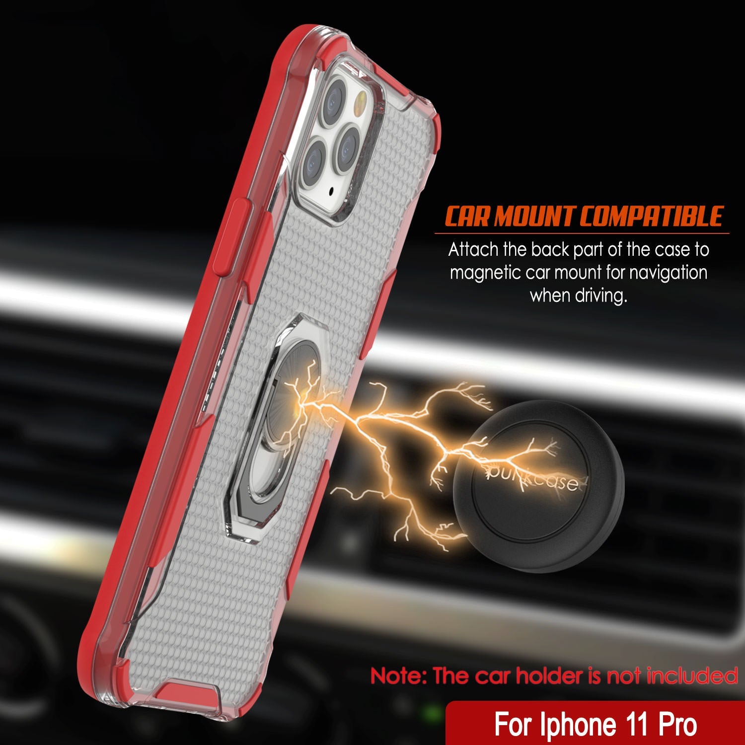 PunkCase for iPhone 11 Pro Case [Magnetix 2.0 Series] Clear Protective TPU Cover W/Kickstand [Red]