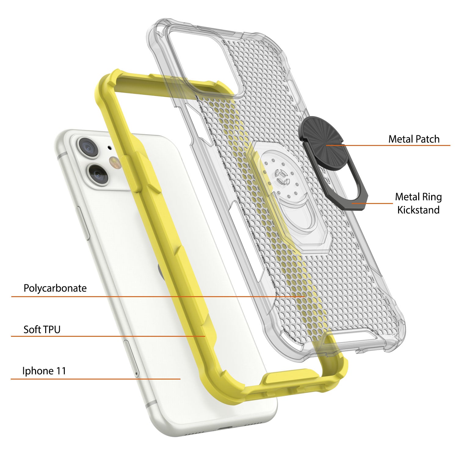 PunkCase for iPhone 11 Case [Magnetix 2.0 Series] Clear Protective TPU Cover W/Kickstand [Yellow]
