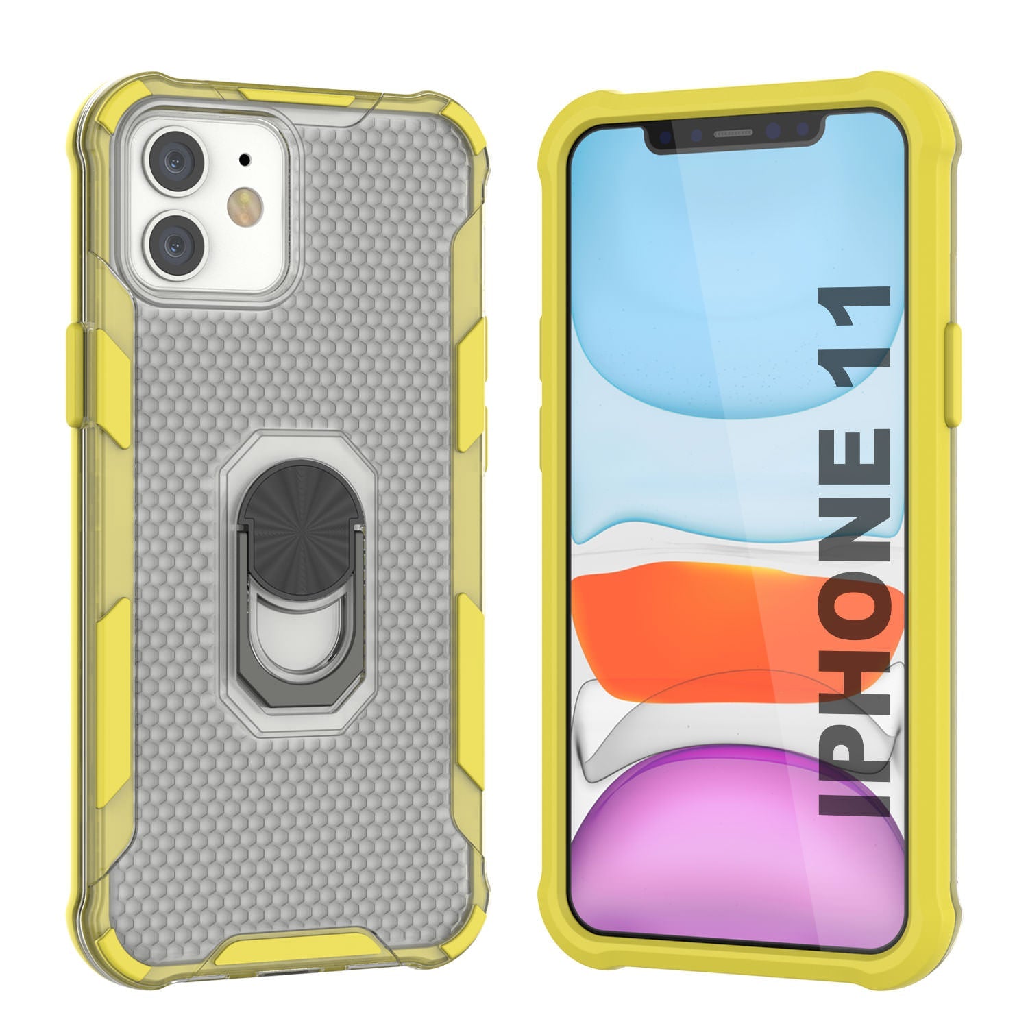 PunkCase for iPhone 11 Case [Magnetix 2.0 Series] Clear Protective TPU Cover W/Kickstand [Yellow]