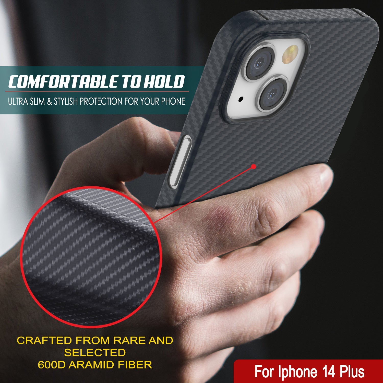 Punkcase iPhone 14 Plus Carbon Fiber Case [AramidShield Series] Ultra Slim & Light Kevlar