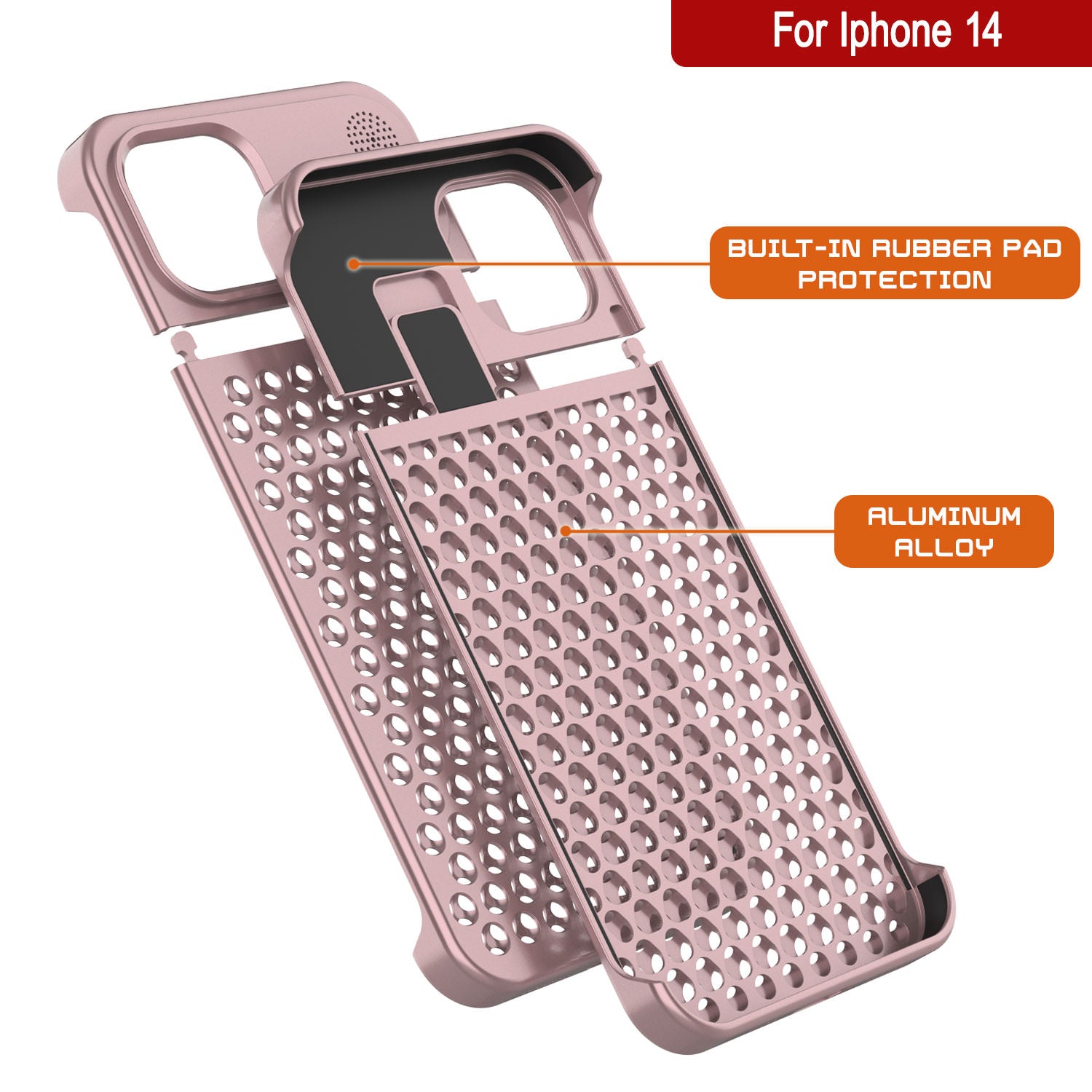 PunkCase for iPhone 14 Aluminum Alloy Case [Fortifier Extreme Series] Ultra Durable Cover [Rose-Gold]