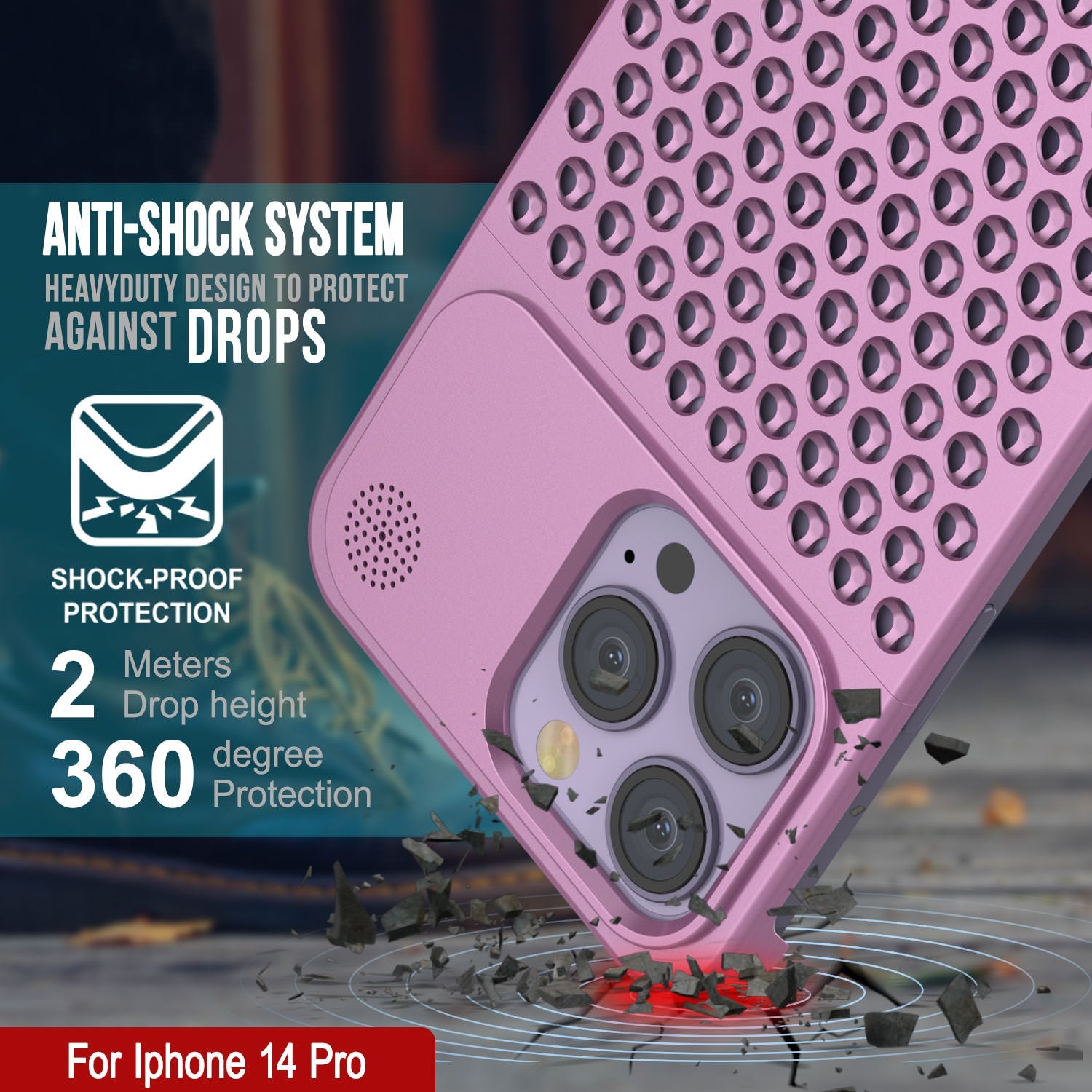 PunkCase for iPhone 14 Pro Aluminum Alloy Case [Fortifier Extreme Series] Ultra Durable Cover [Pink]