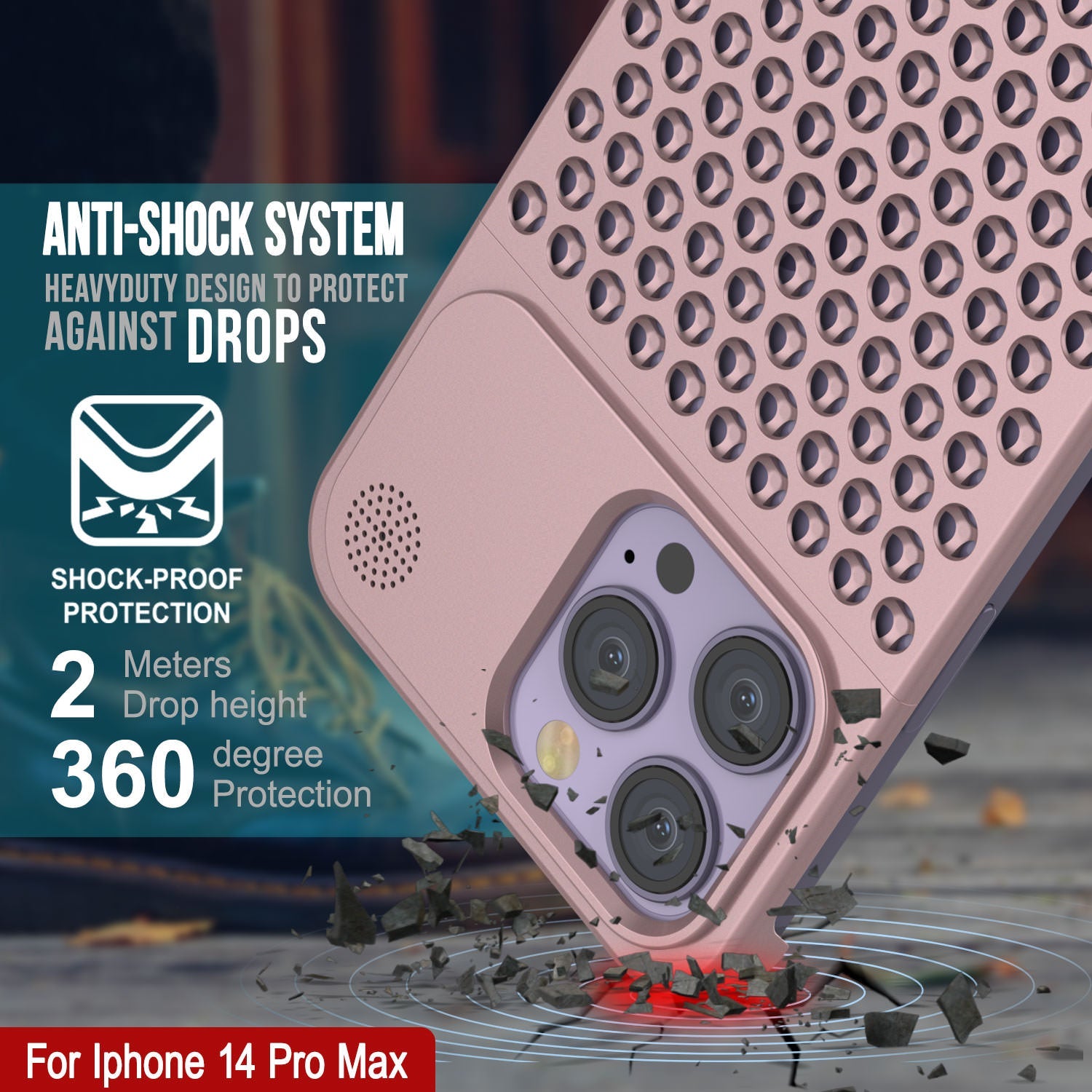 PunkCase for iPhone 14 Pro Max Aluminum Alloy Case [Fortifier Extreme Series] Ultra Durable Cover [Rose-Gold]