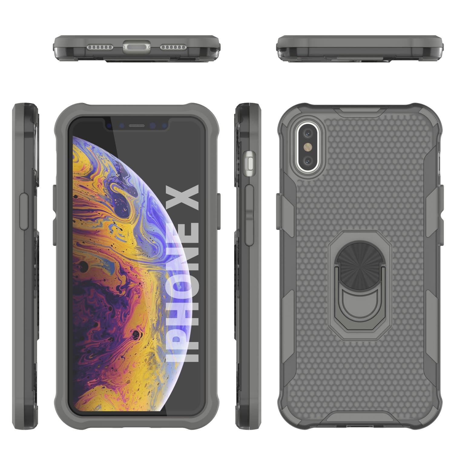 PunkCase for iPhone X Case [Magnetix 2.0 Series] Clear Protective TPU Cover W/Kickstand [Grey]