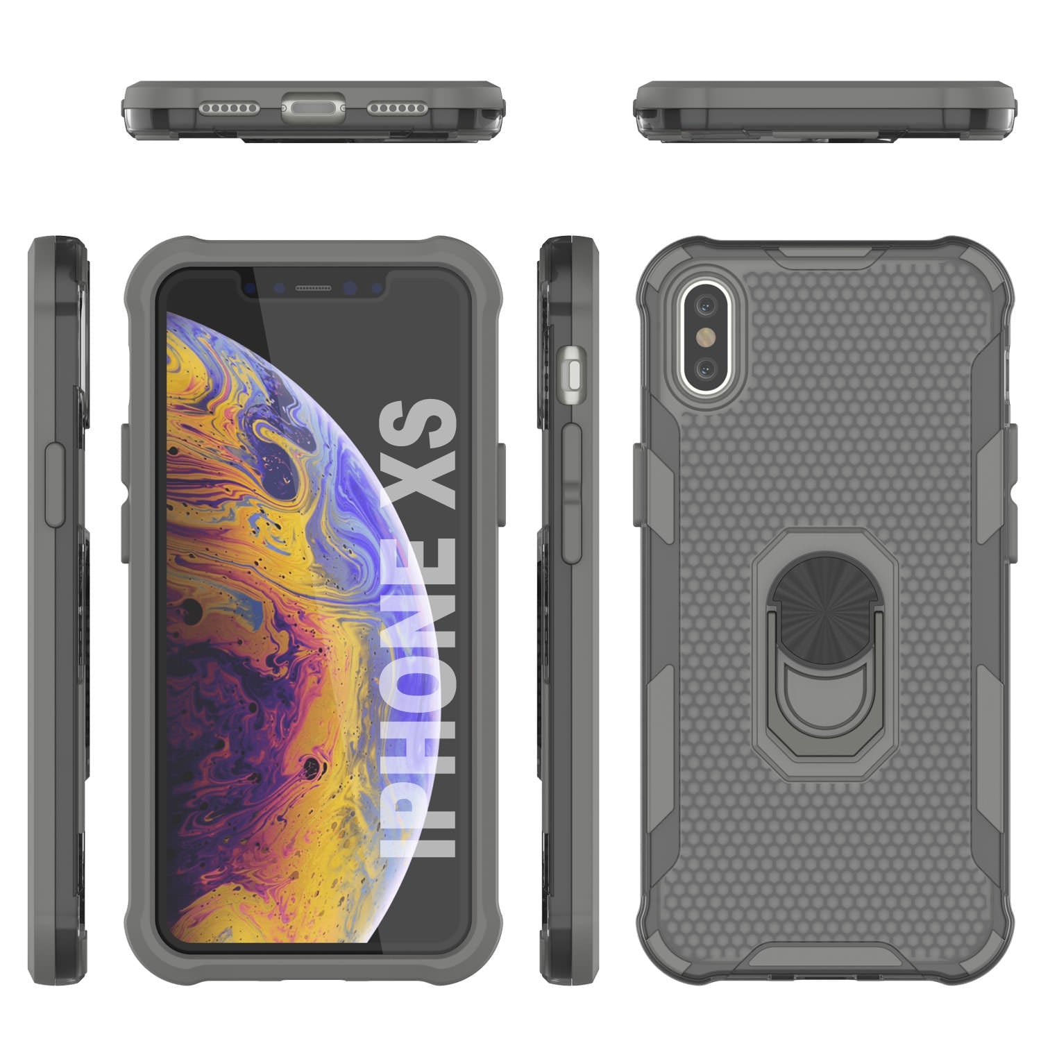 PunkCase for iPhone XS Case [Magnetix 2.0 Series] Clear Protective TPU Cover W/Kickstand [Grey]