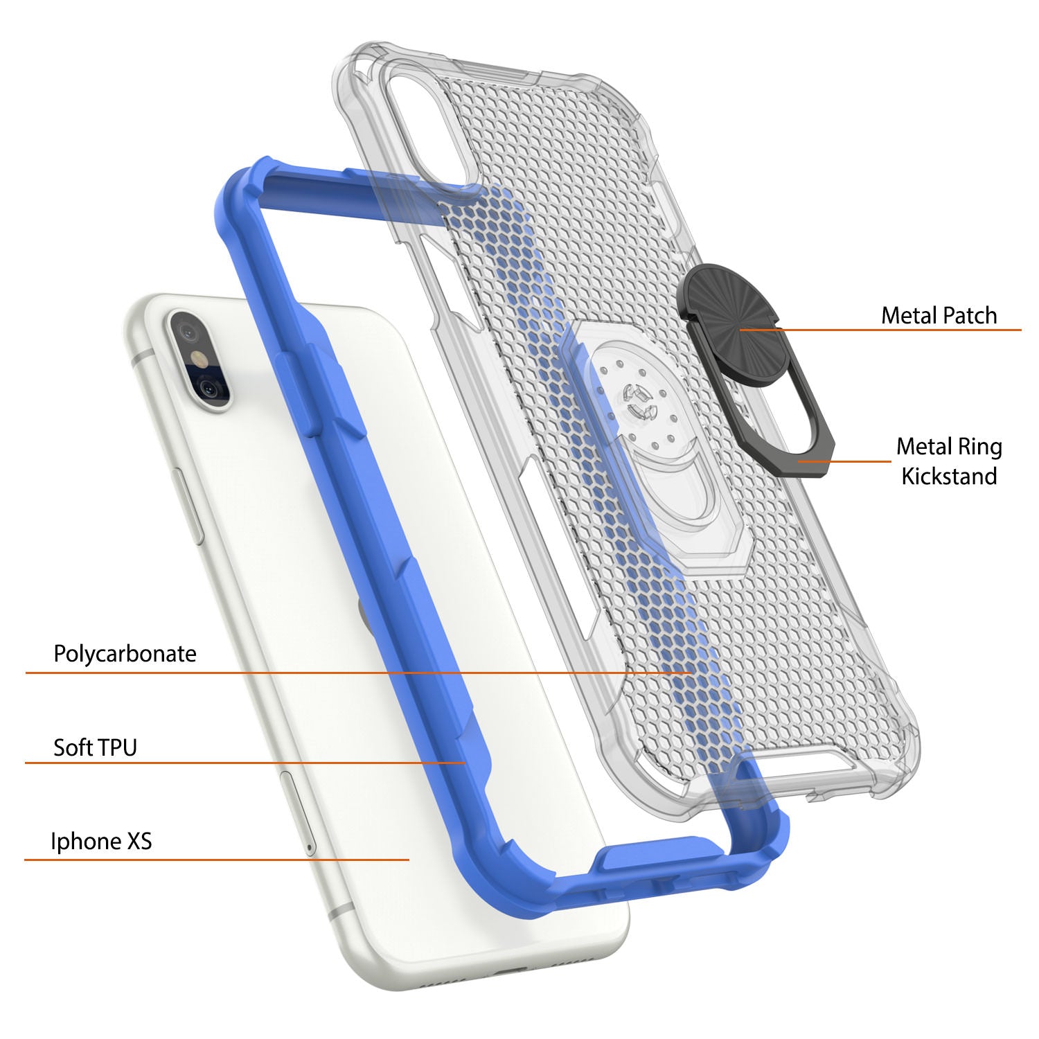 PunkCase for iPhone XS Case [Magnetix 2.0 Series] Clear Protective TPU Cover W/Kickstand [Blue]