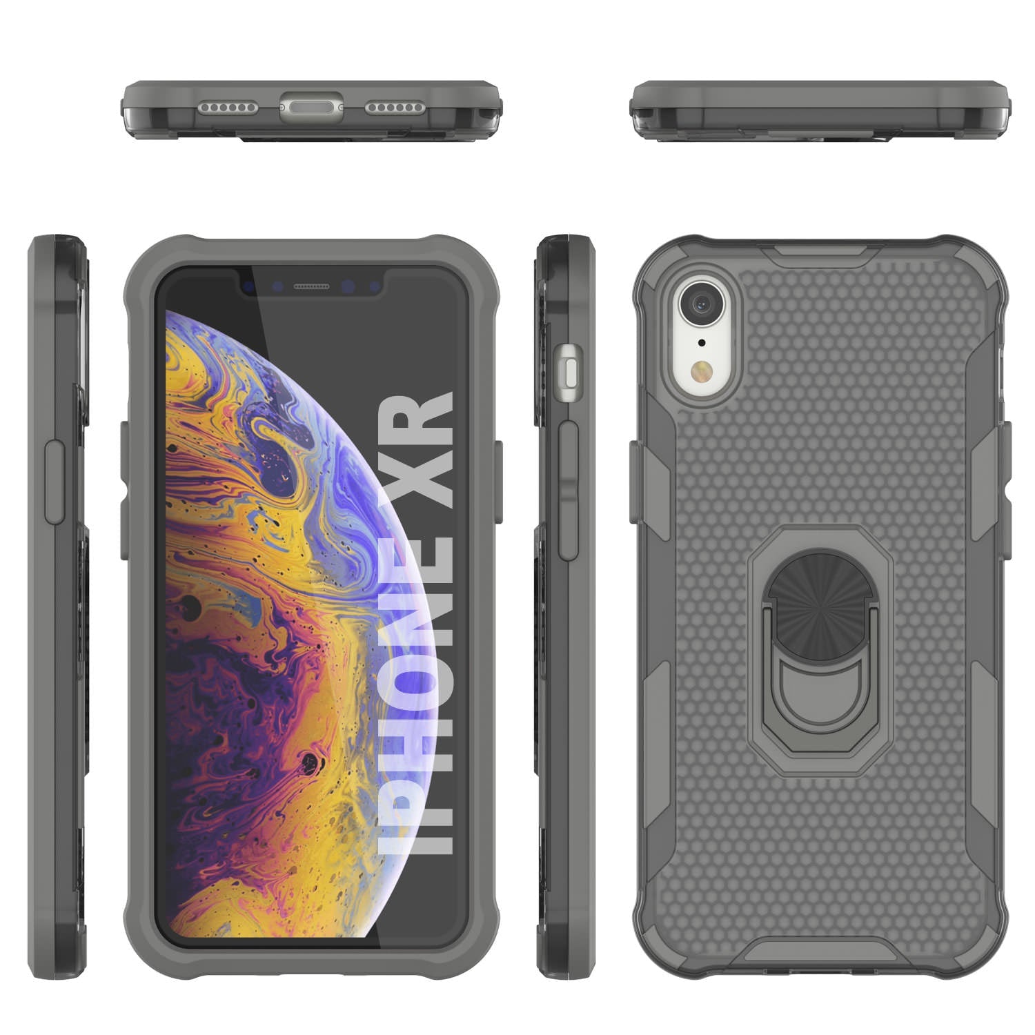 PunkCase for iPhone XR Case [Magnetix 2.0 Series] Clear Protective TPU Cover W/Kickstand [Grey]