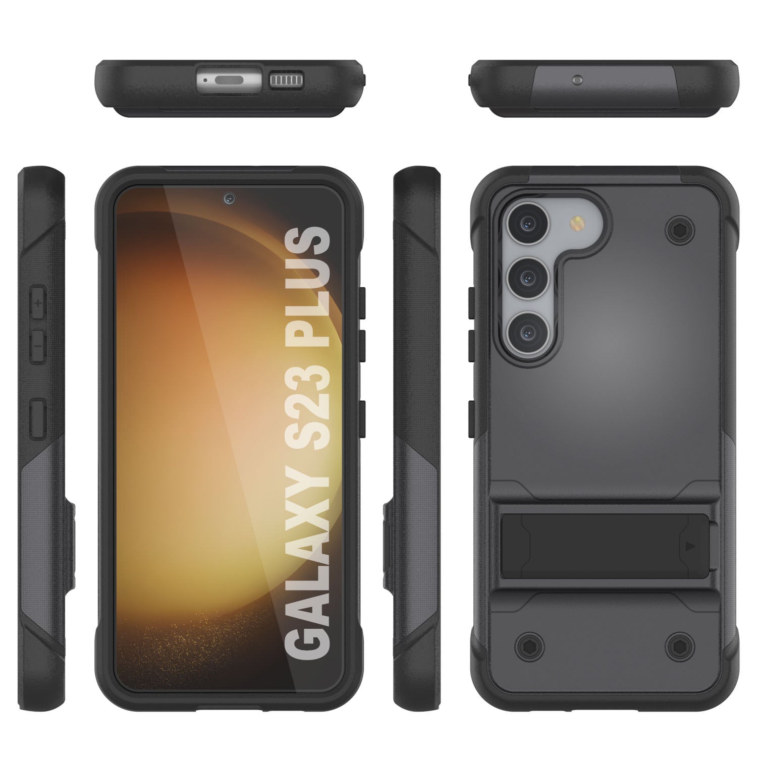 Punkcase Galaxy S24+ Plus Case [Reliance Series] Protective Hybrid Military Grade Cover W/Built-in Kickstand [Grey-Black]