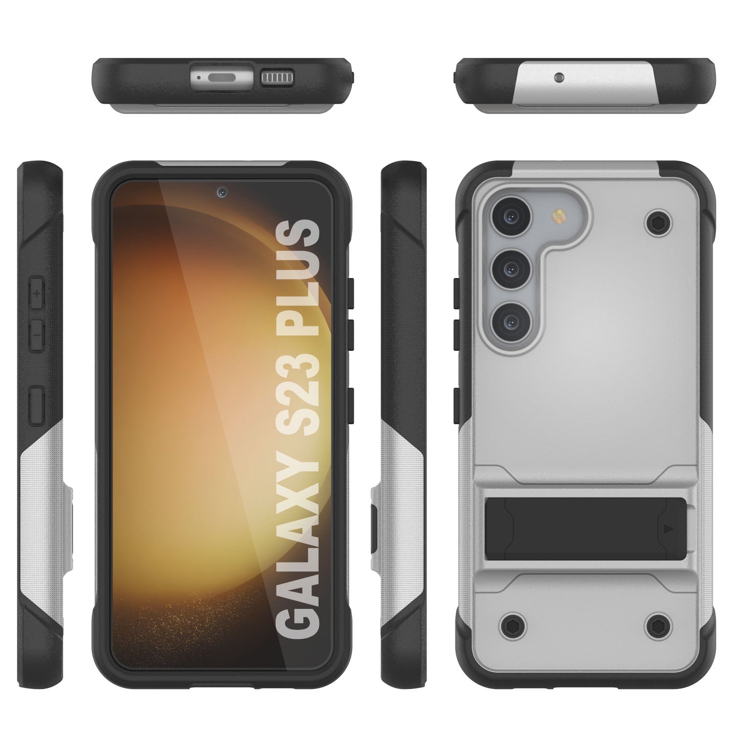 Punkcase Galaxy S24+ Plus Case [Reliance Series] Protective Hybrid Military Grade Cover W/Built-in Kickstand [White-Black]