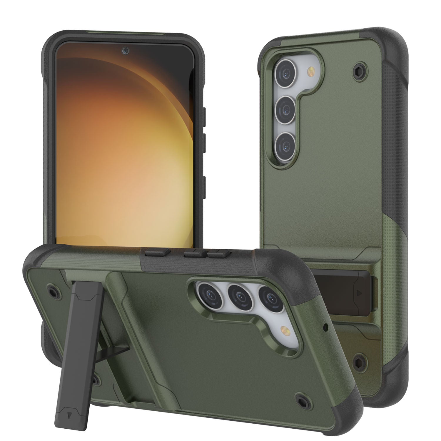 Punkcase Galaxy S23+ Plus Case [Reliance Series] Protective Hybrid Military Grade Cover W/Built-in Kickstand [Army-Green-Black]