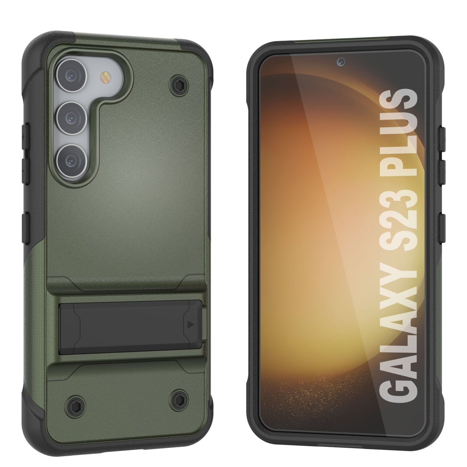 Punkcase Galaxy S23+ Plus Case [Reliance Series] Protective Hybrid Military Grade Cover W/Built-in Kickstand [Army-Green-Black]