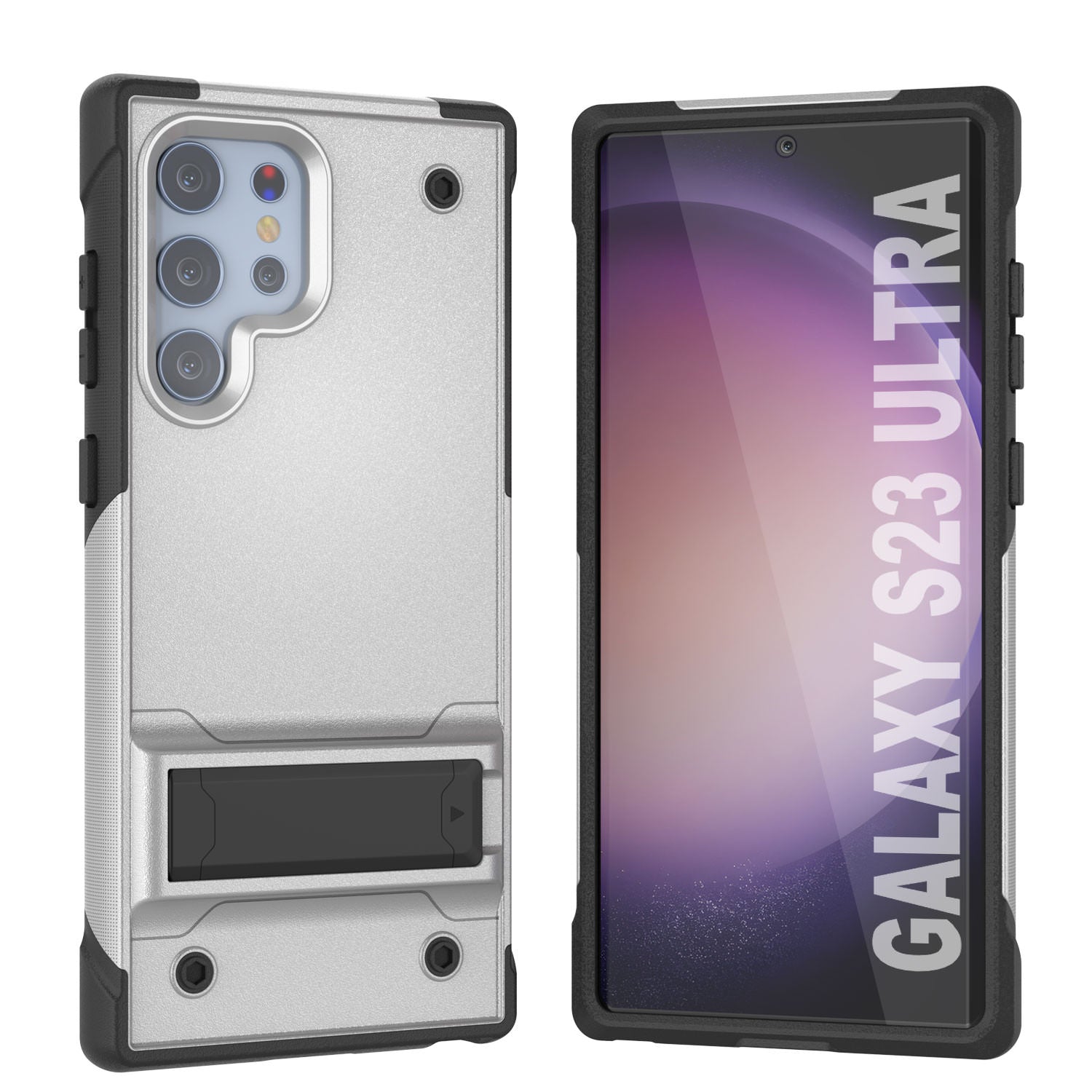 Punkcase Galaxy S23 Ultra Case [Reliance Series] Protective Hybrid Military Grade Cover W/Built-in Kickstand [White-Black]