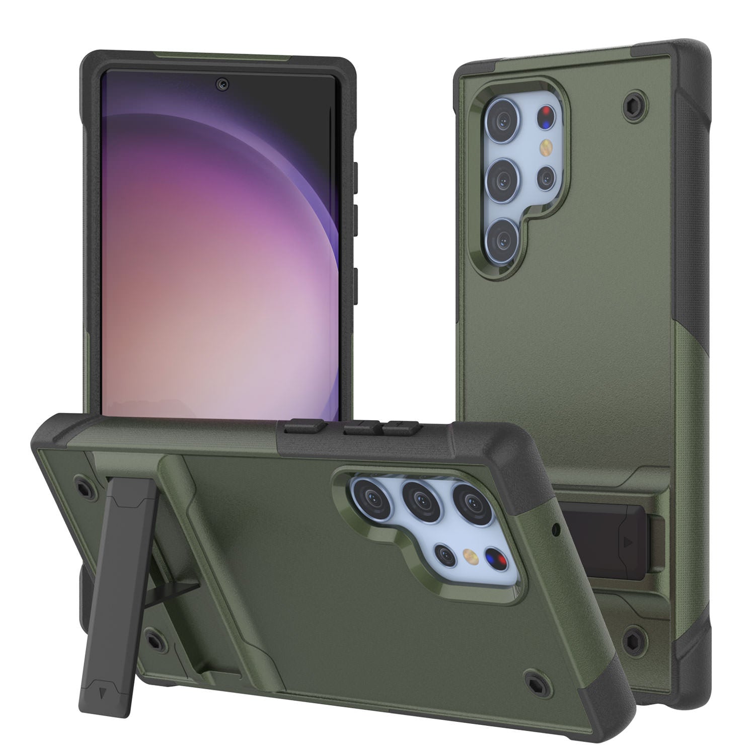 Punkcase Galaxy S24 Ultra Case [Reliance Series] Protective Hybrid Military Grade Cover W/Built-in Kickstand [Army-Green-Black]