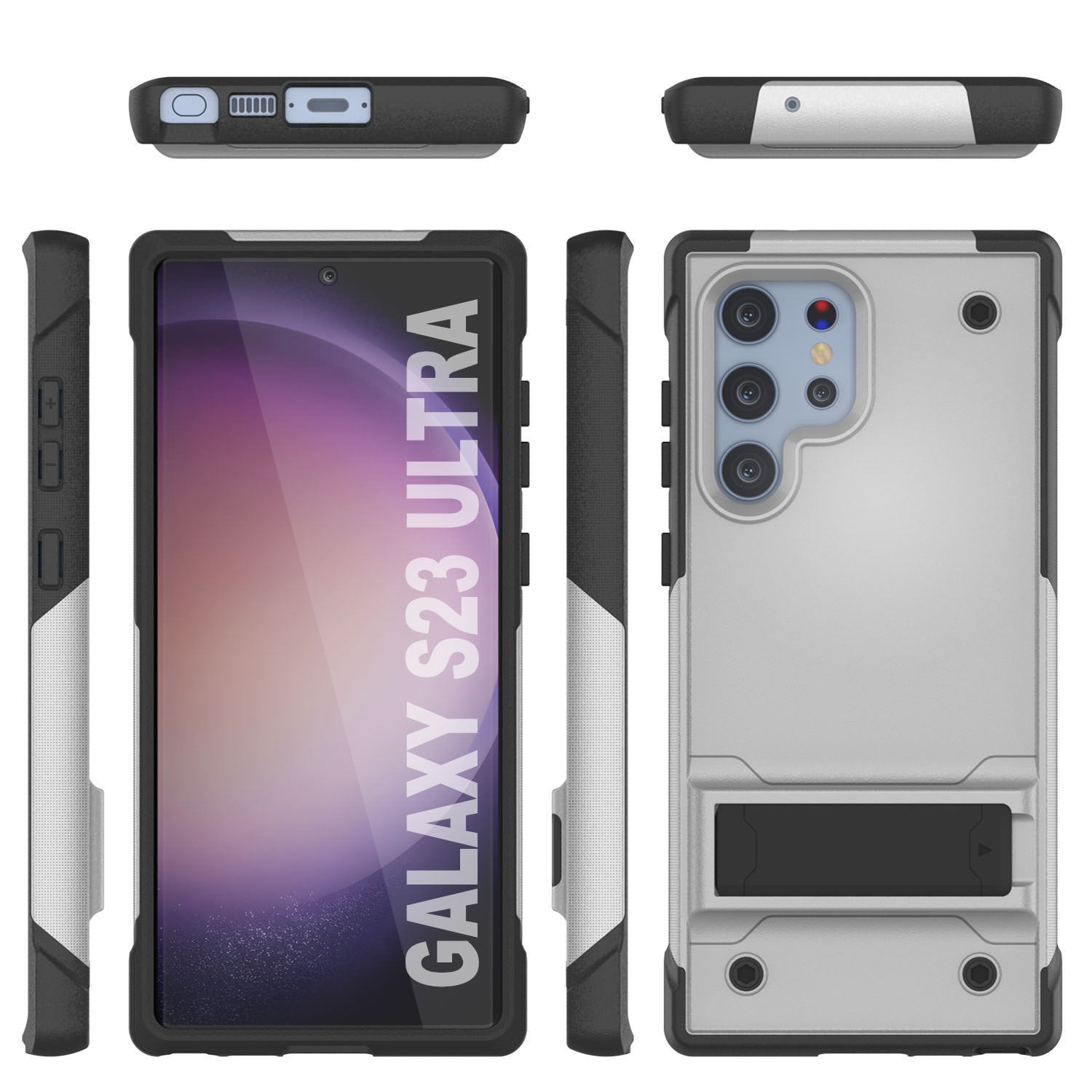 Punkcase Galaxy S24 Ultra Case [Reliance Series] Protective Hybrid Military Grade Cover W/Built-in Kickstand [White-Black]