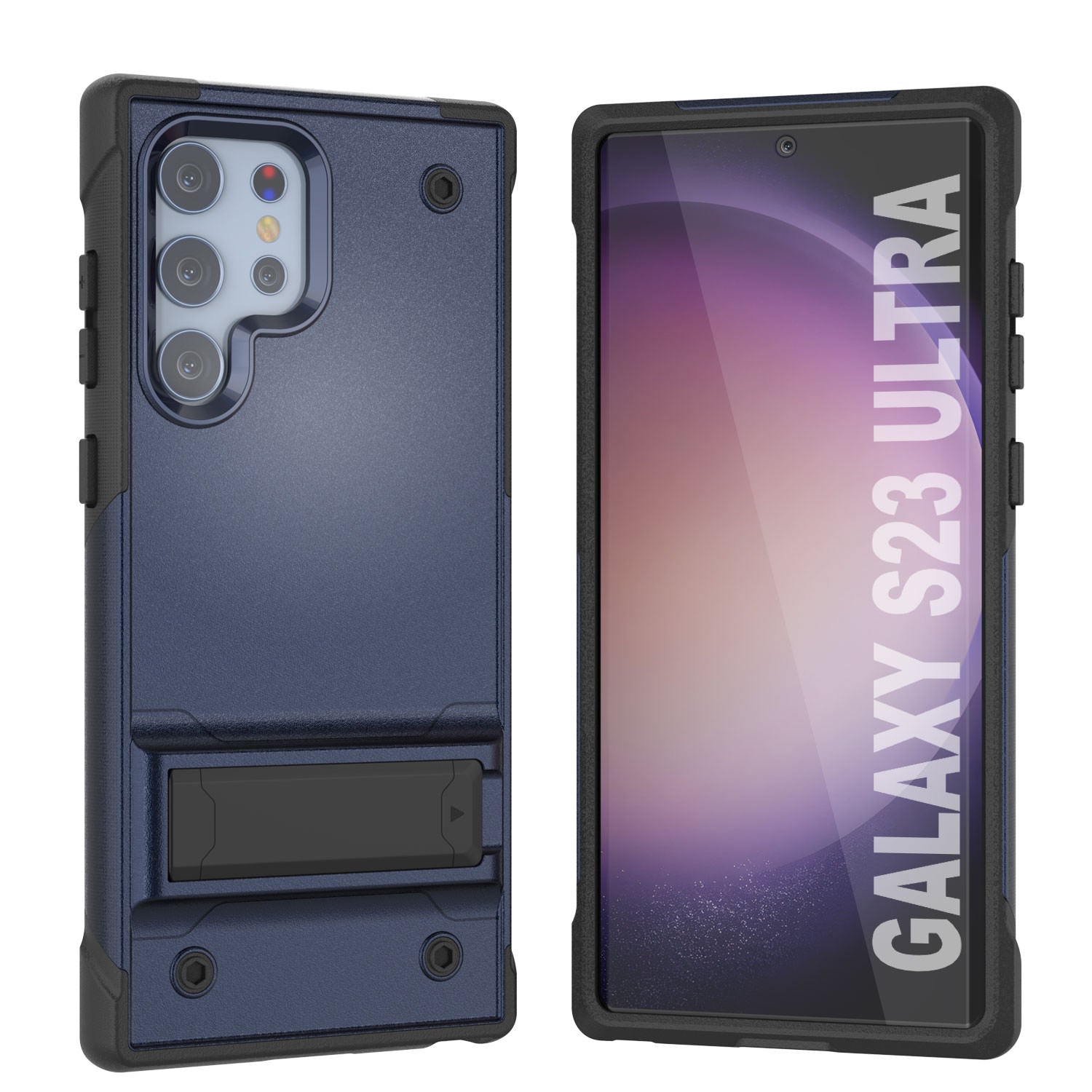 Punkcase Galaxy S23 Ultra Case [Reliance Series] Protective Hybrid Military Grade Cover W/Built-in Kickstand [Navy-Black]
