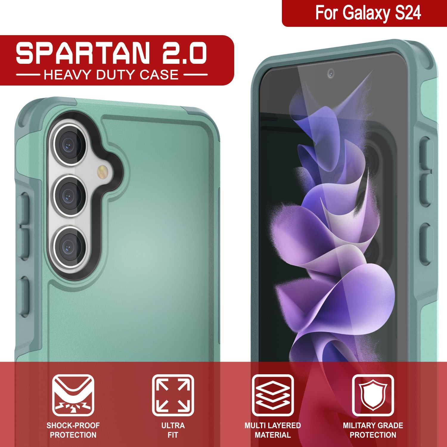 PunkCase Galaxy S24 Case, [Spartan 2.0 Series] Clear Rugged Heavy Duty Cover [Teal]