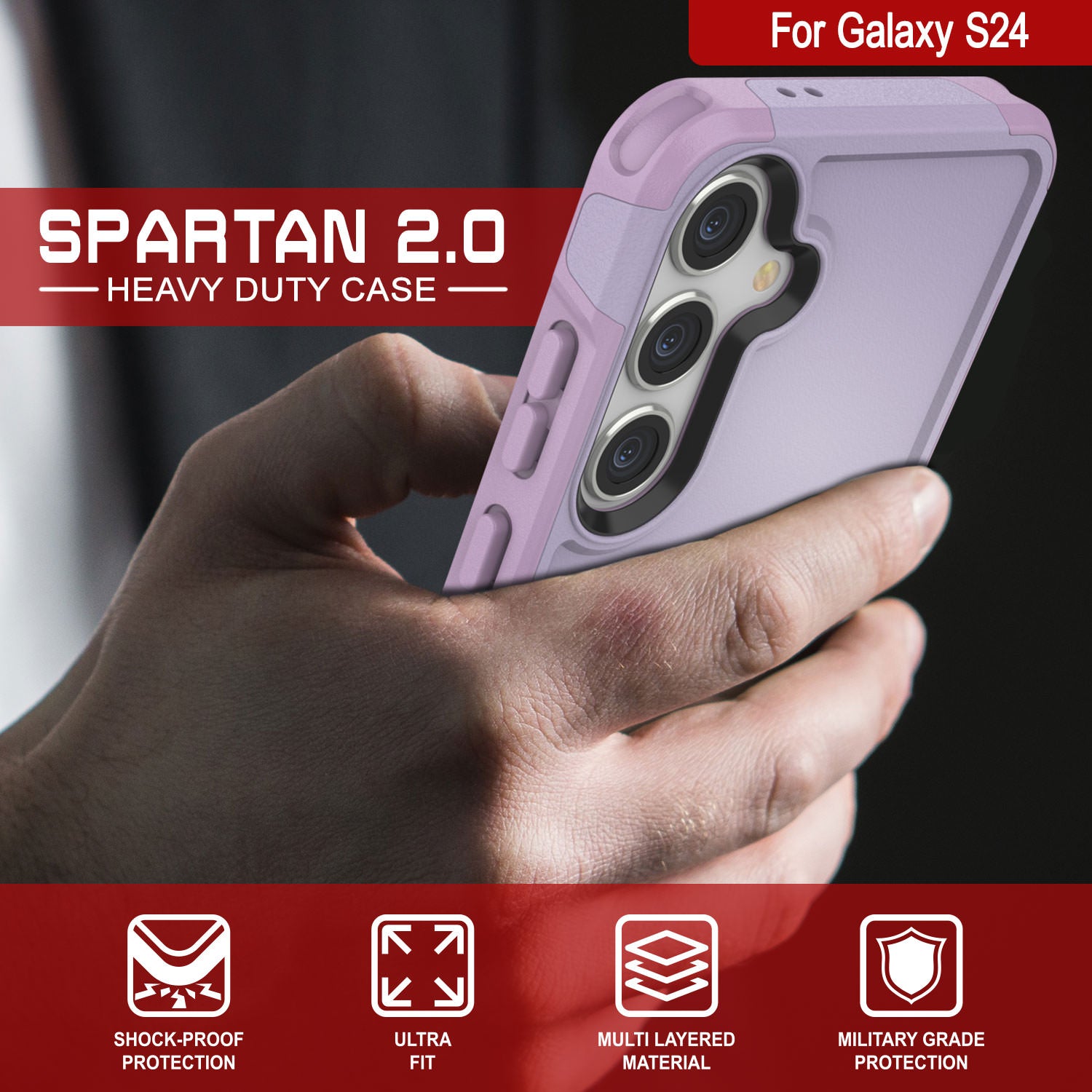 PunkCase Galaxy S24 Case, [Spartan 2.0 Series] Clear Rugged Heavy Duty Cover [Lilac]