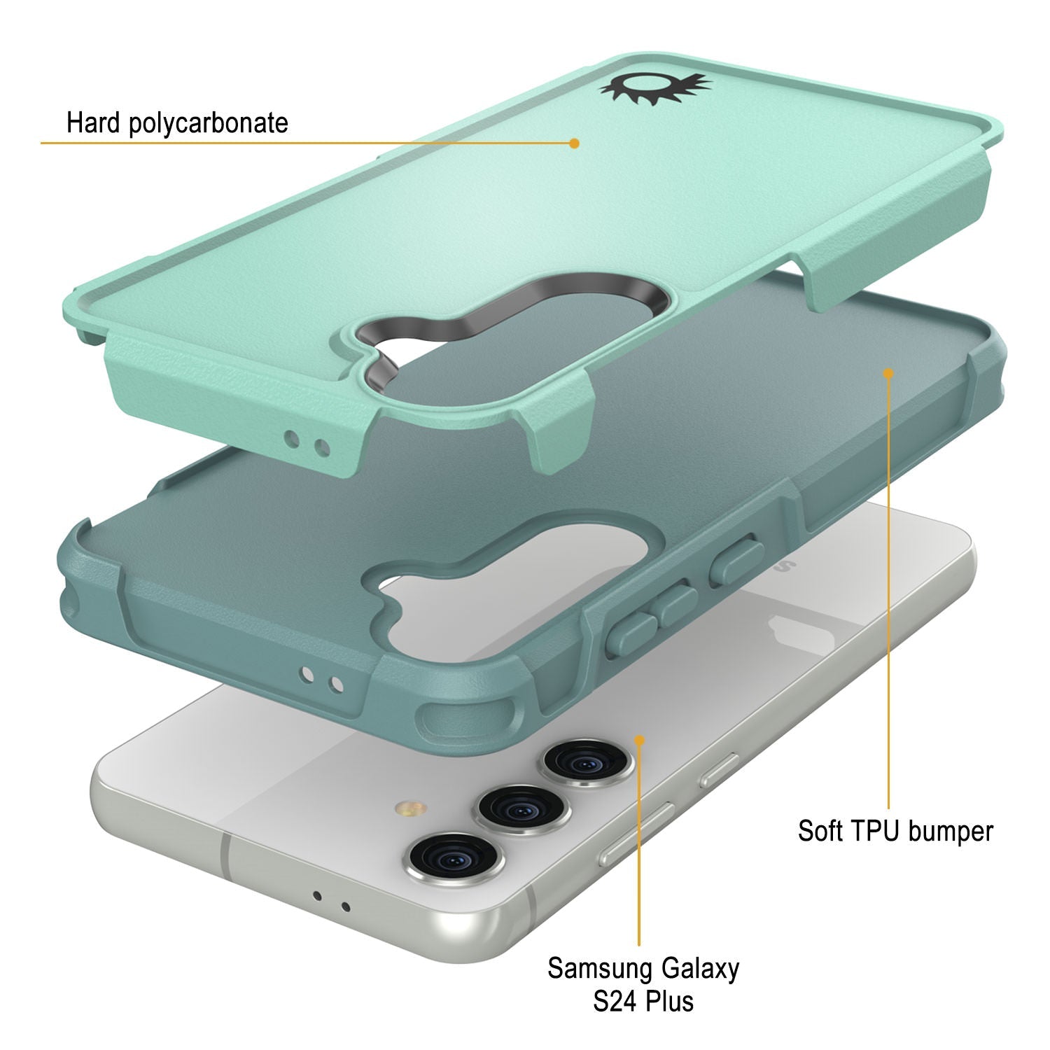 PunkCase Galaxy S24+ Plus Case, [Spartan 2.0 Series] Clear Rugged Heavy Duty Cover [Teal]