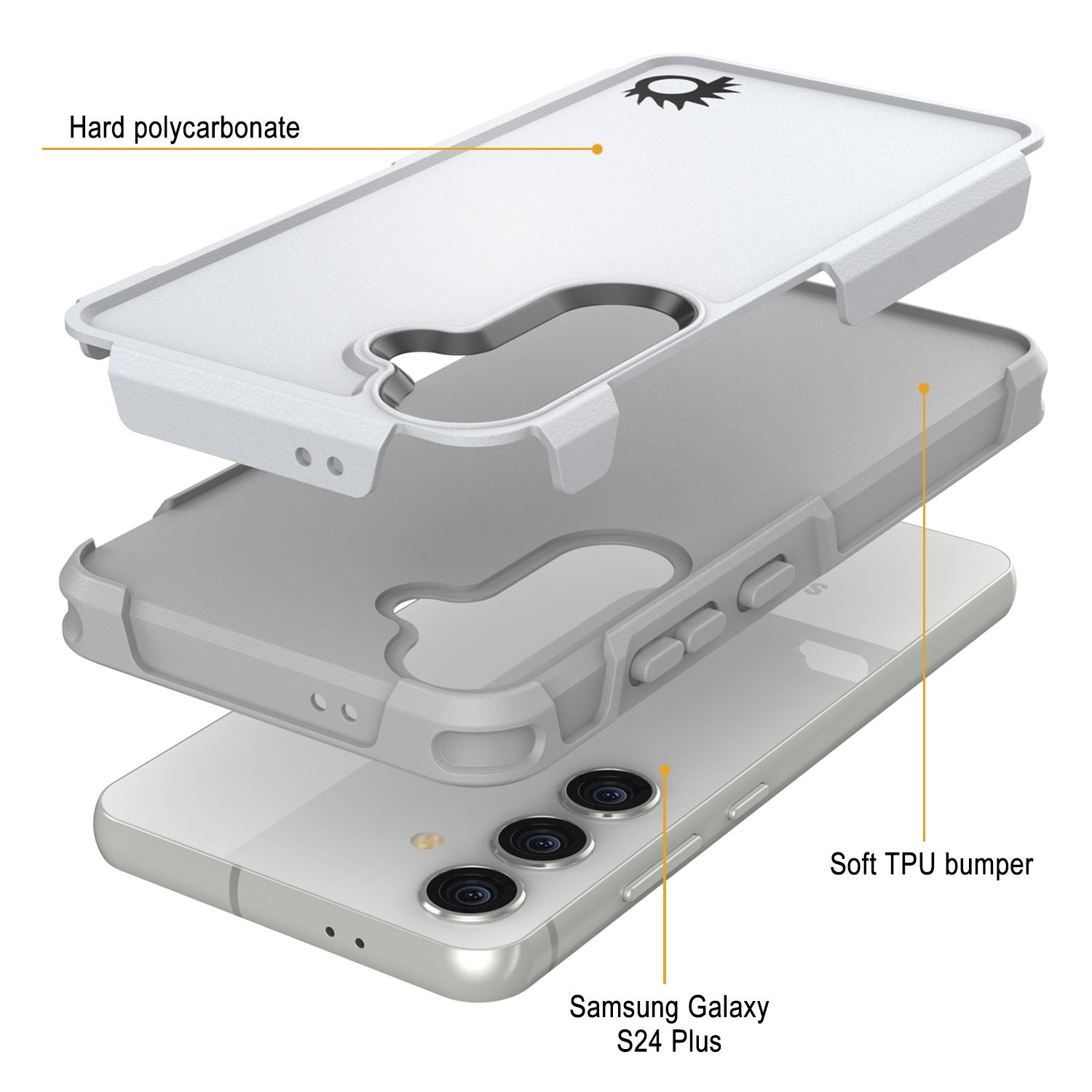 PunkCase Galaxy S24+ Plus Case, [Spartan 2.0 Series] Clear Rugged Heavy Duty Cover [White]