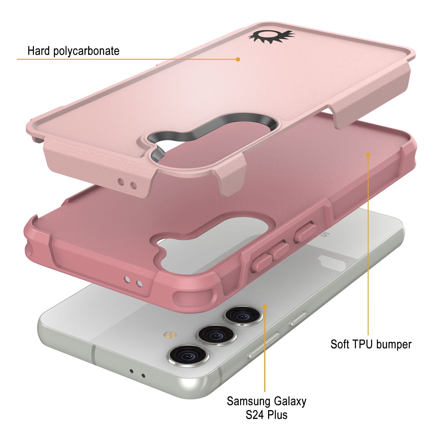 PunkCase Galaxy S24+ Plus Case, [Spartan 2.0 Series] Clear Rugged Heavy Duty Cover [Pink]