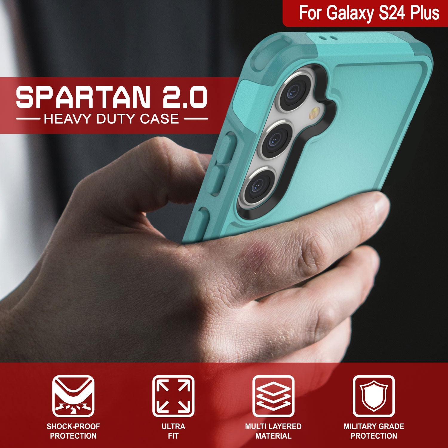 PunkCase Galaxy S24+ Plus Case, [Spartan 2.0 Series] Clear Rugged Heavy Duty Cover [Light Blue]