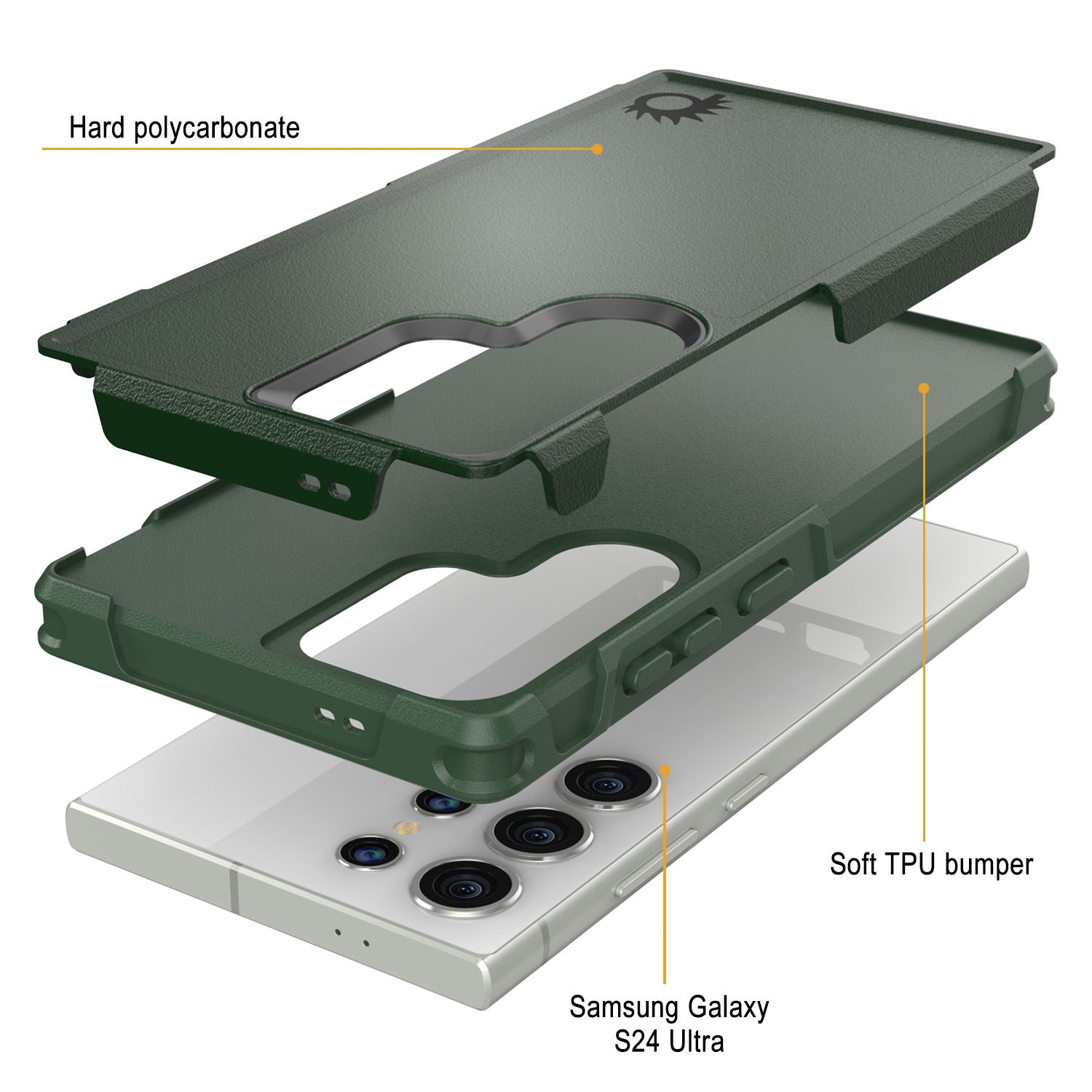 PunkCase Galaxy S24 Ultra Case, [Spartan 2.0 Series] Clear Rugged Heavy Duty Cover [Dark Green]