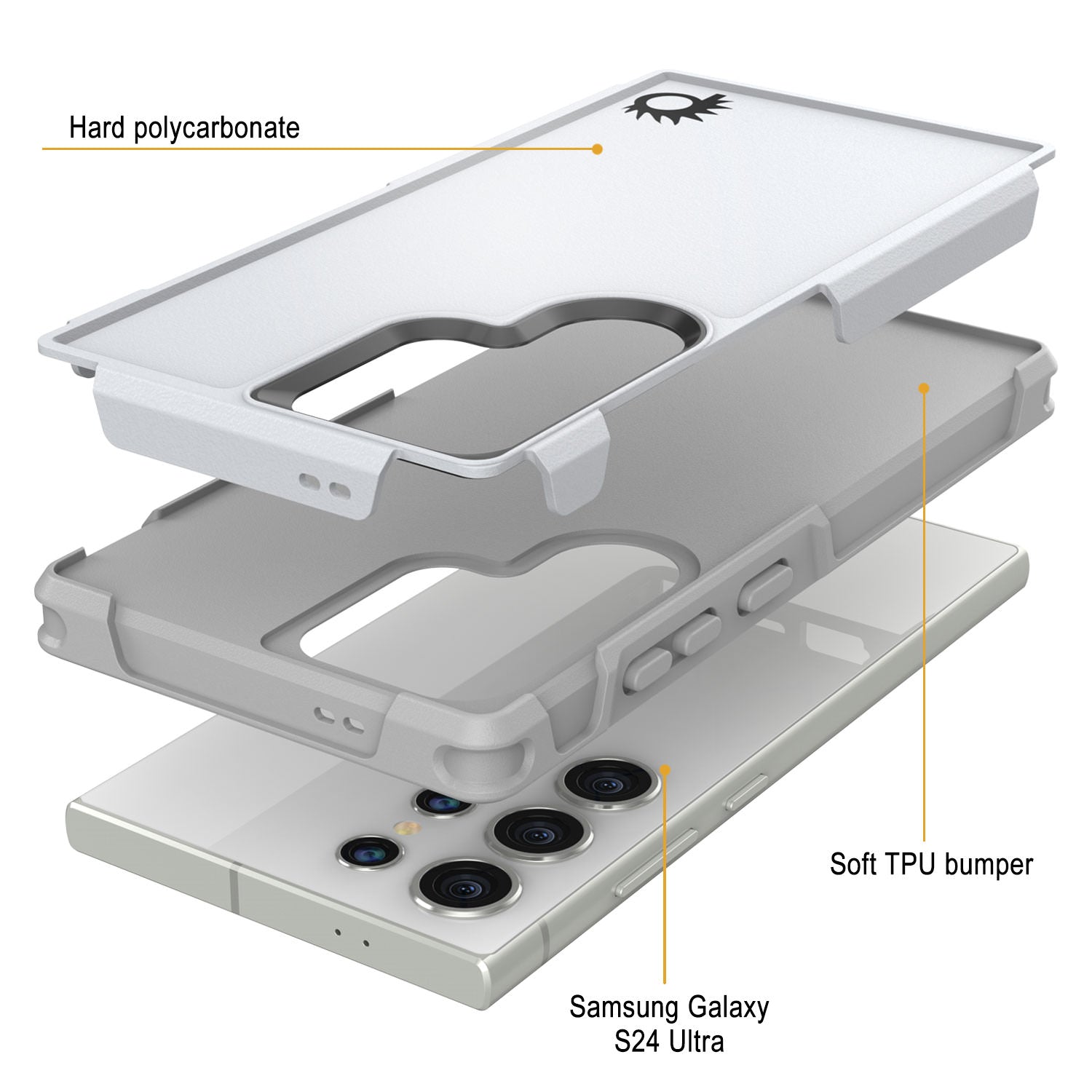 PunkCase Galaxy S24 Ultra Case, [Spartan 2.0 Series] Clear Rugged Heavy Duty Cover [White]