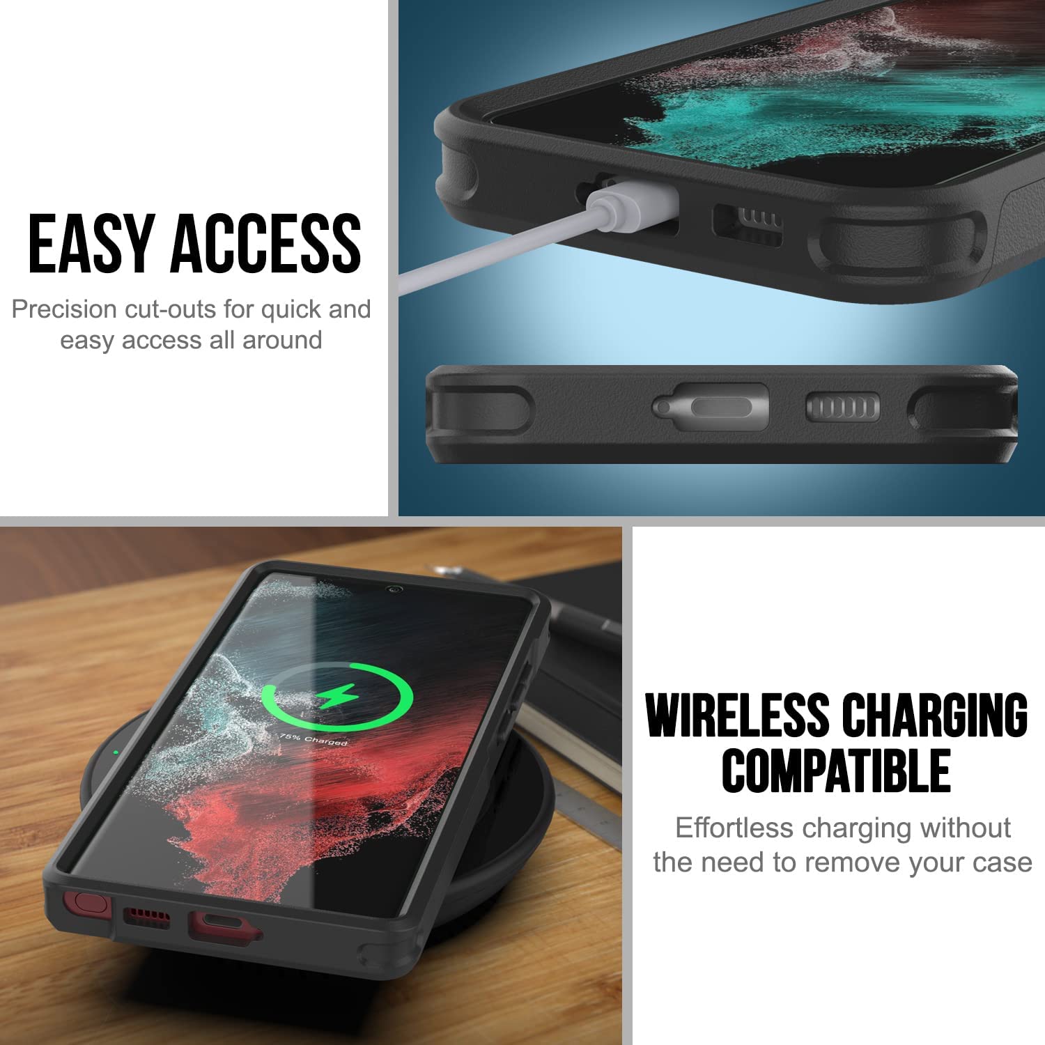 PunkCase Galaxy S22 Ultra Case, [Spartan 2.0 Series] Clear Rugged Heavy Duty Cover [Black]