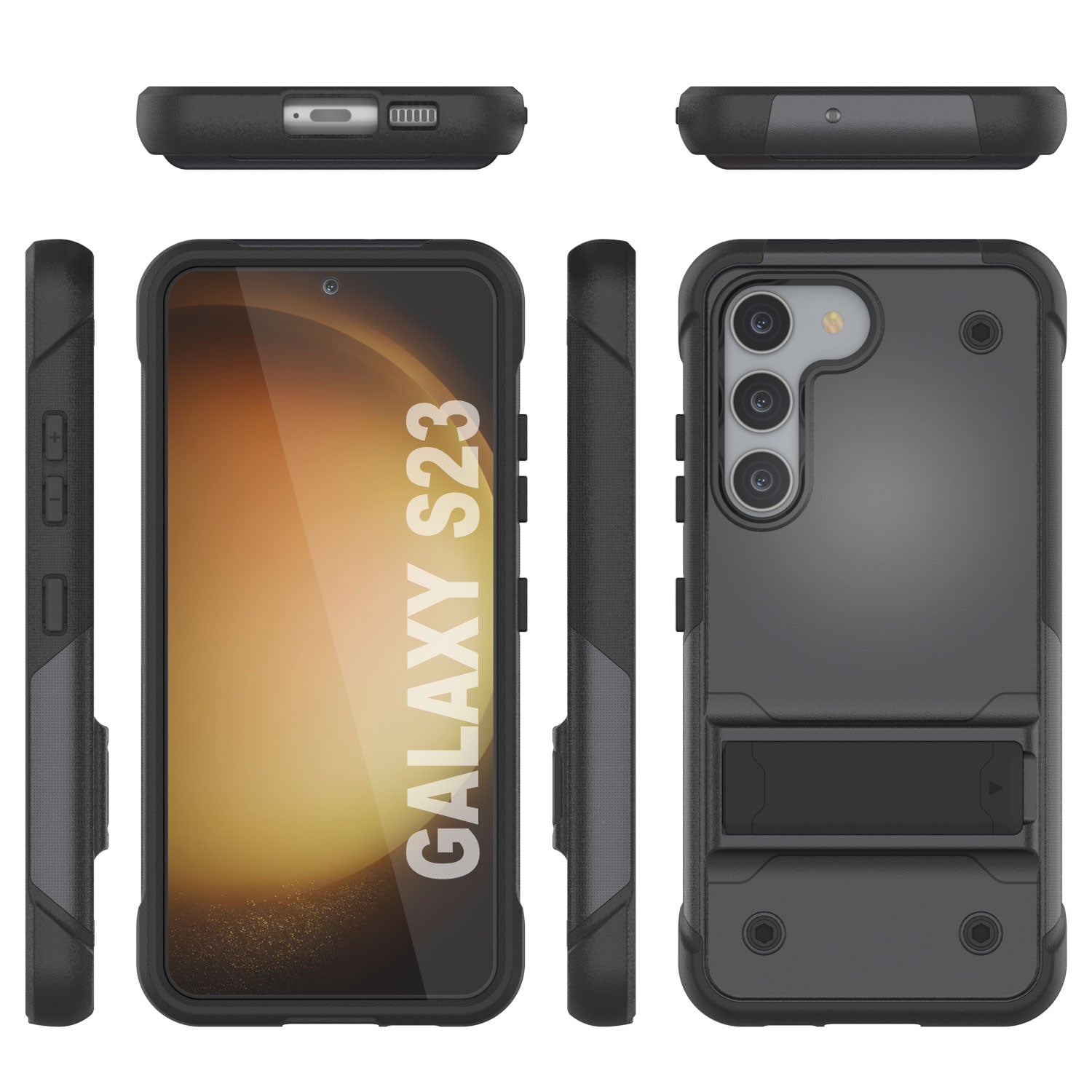 Punkcase Galaxy S23 Case [Reliance Series] Protective Hybrid Military Grade Cover W/Built-in Kickstand [Grey-Black]