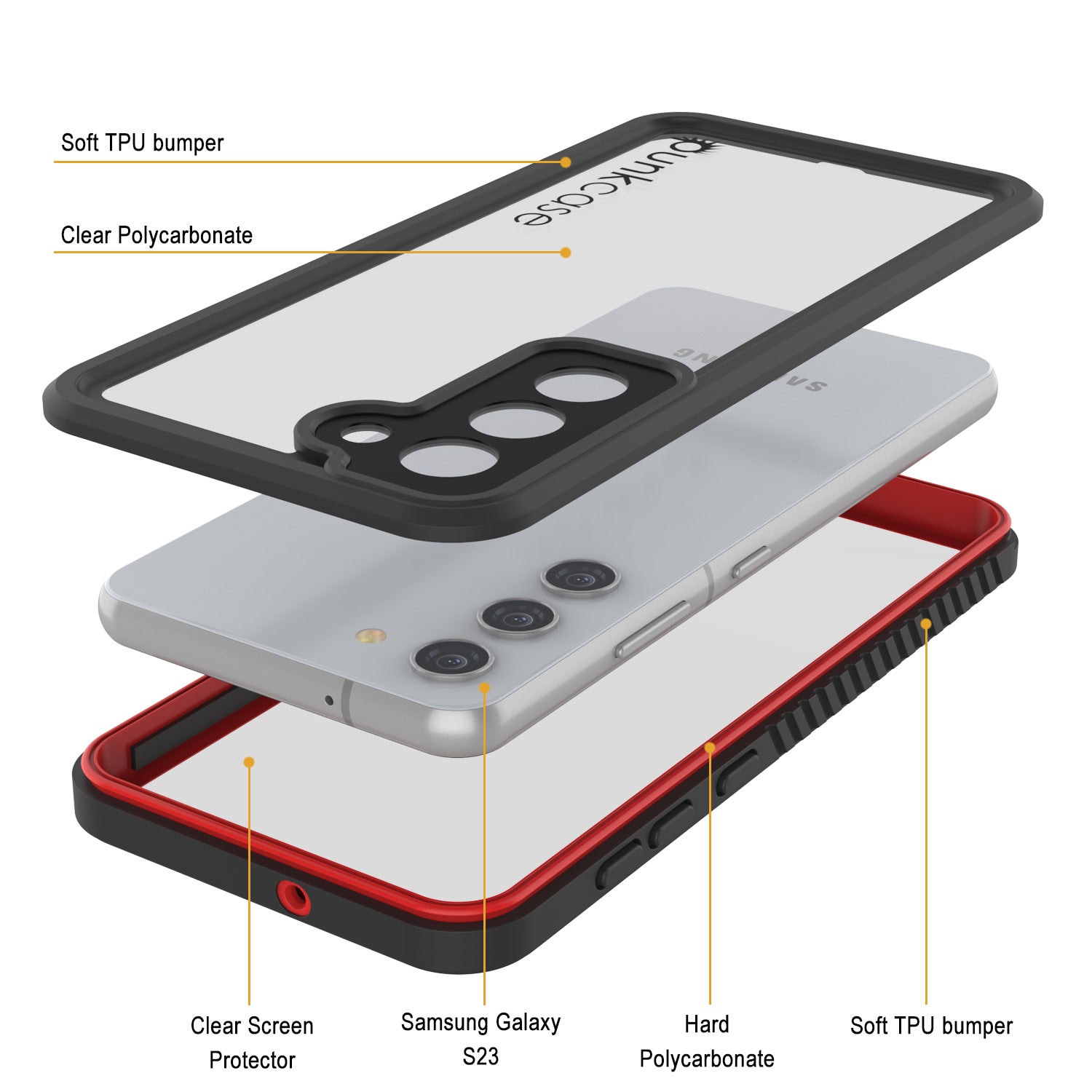 Galaxy S23 Water/ Shock/ Snowproof [Extreme Series] Slim Screen Protector Case [Red]