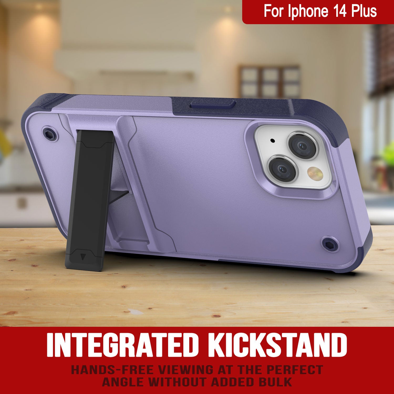 Punkcase iPhone 14 Plus Case [Reliance Series] Protective Hybrid Military Grade Cover W/Built-in Kickstand [Purple-Navy]