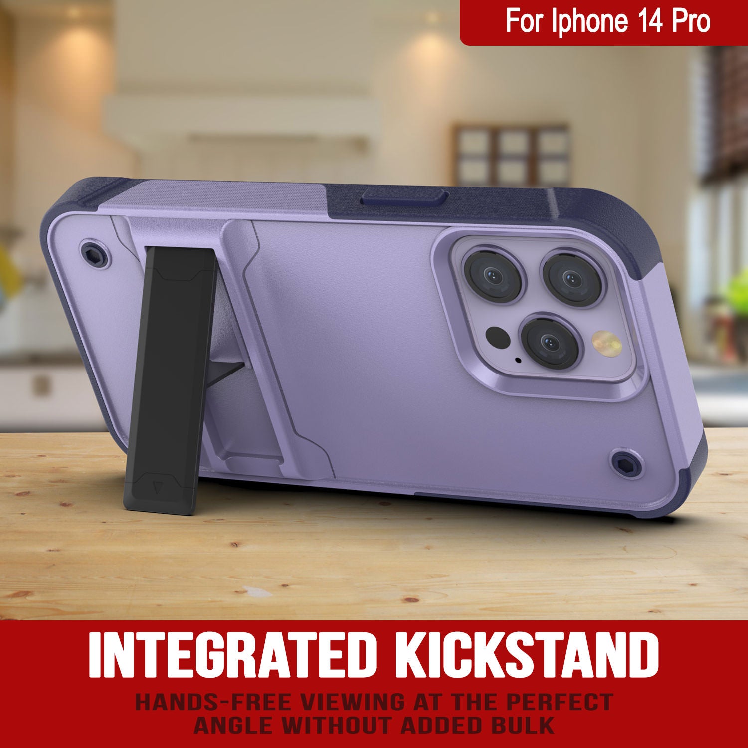Punkcase iPhone 14 Pro Case [Reliance Series] Protective Hybrid Military Grade Cover W/Built-in Kickstand [Purple-Navy]