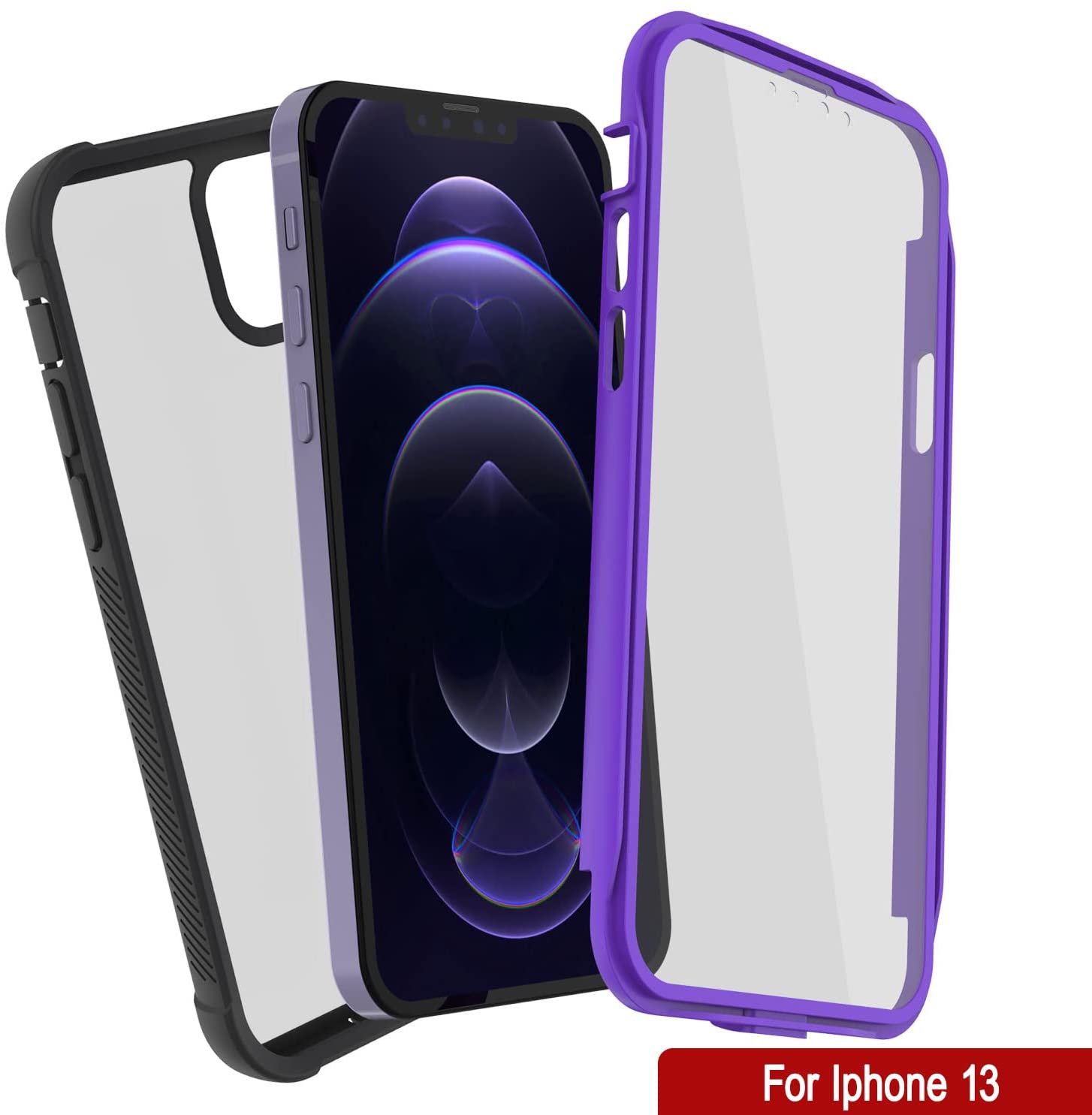 PunkCase iPhone 13 Case, [Spartan Series] Clear Rugged Heavy Duty Cover W/Built in Screen Protector [Purple]