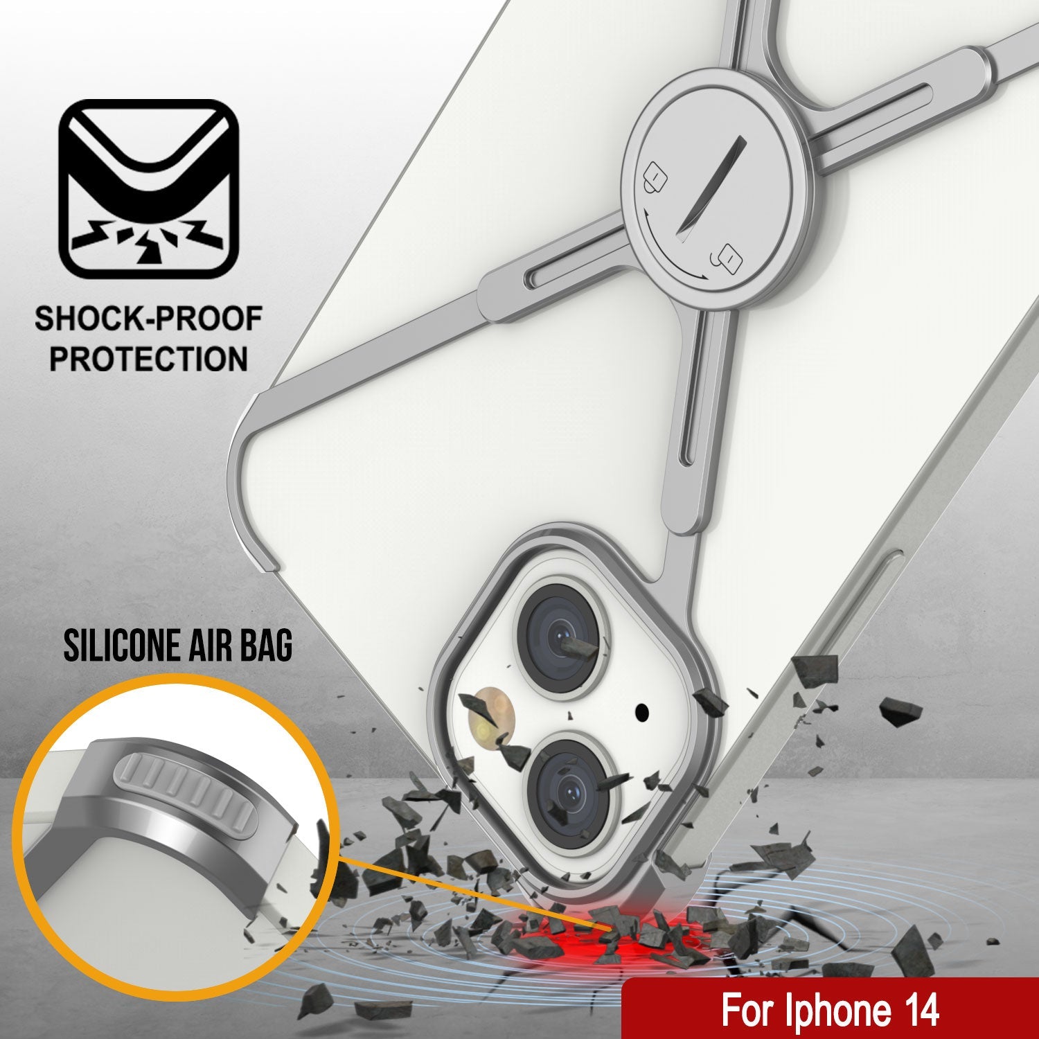 Punkcase iPhone 14 Bumper Case [Backbone Series] Ultra Slim Minimalist Aluminum Metal X-Frame Cover for iPhone 14 (2022) (6.1") [Silver]