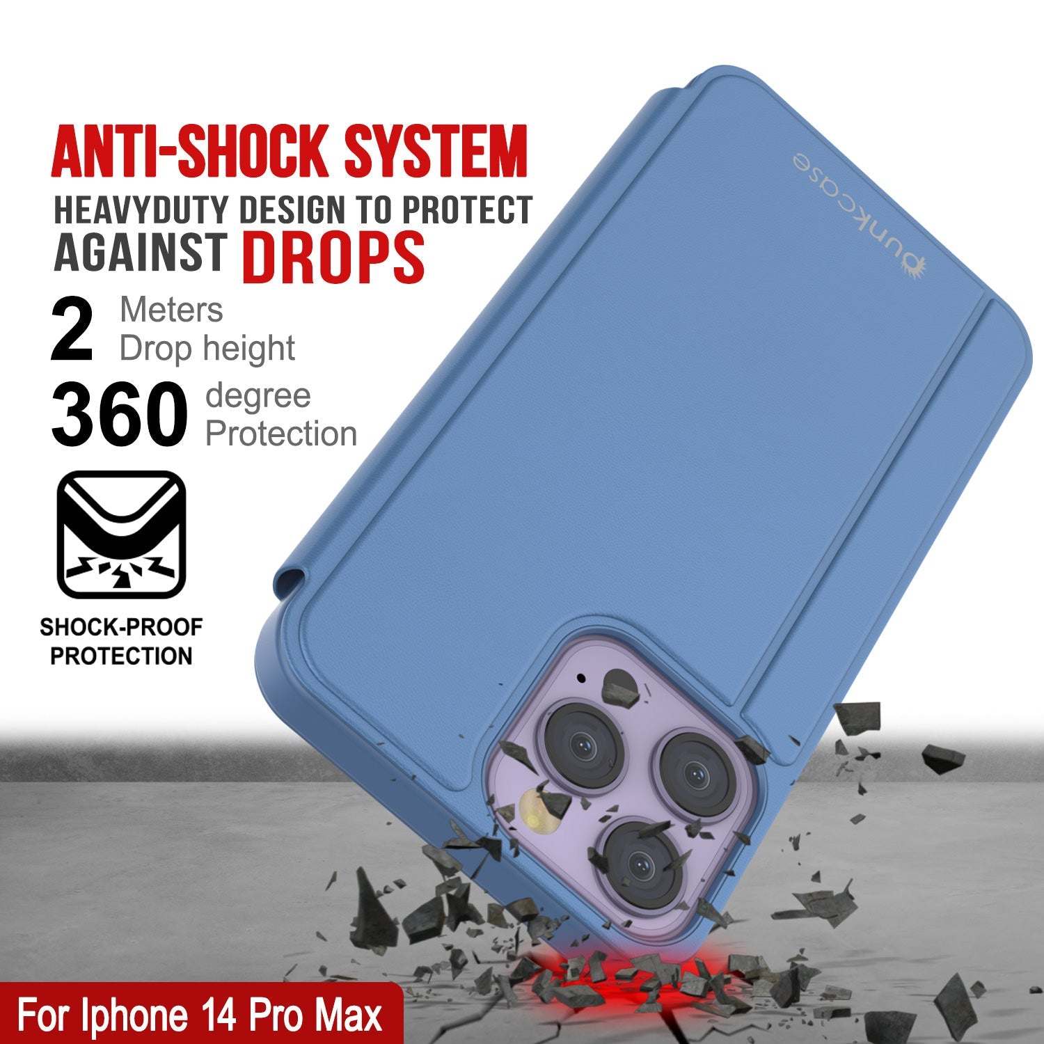 Punkcase iPhone 14 Pro Max Reflector Case Protective Flip Cover [Blue]