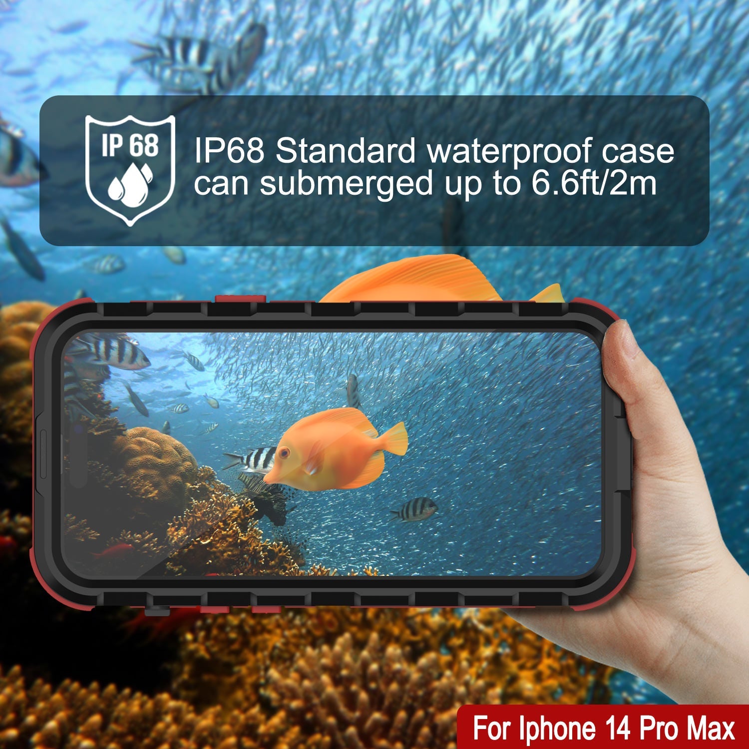 iPhone 14 Pro Max Metal Extreme 2.0 Series Aluminum Waterproof Case IP68 W/Buillt in Screen Protector [Black-Red]