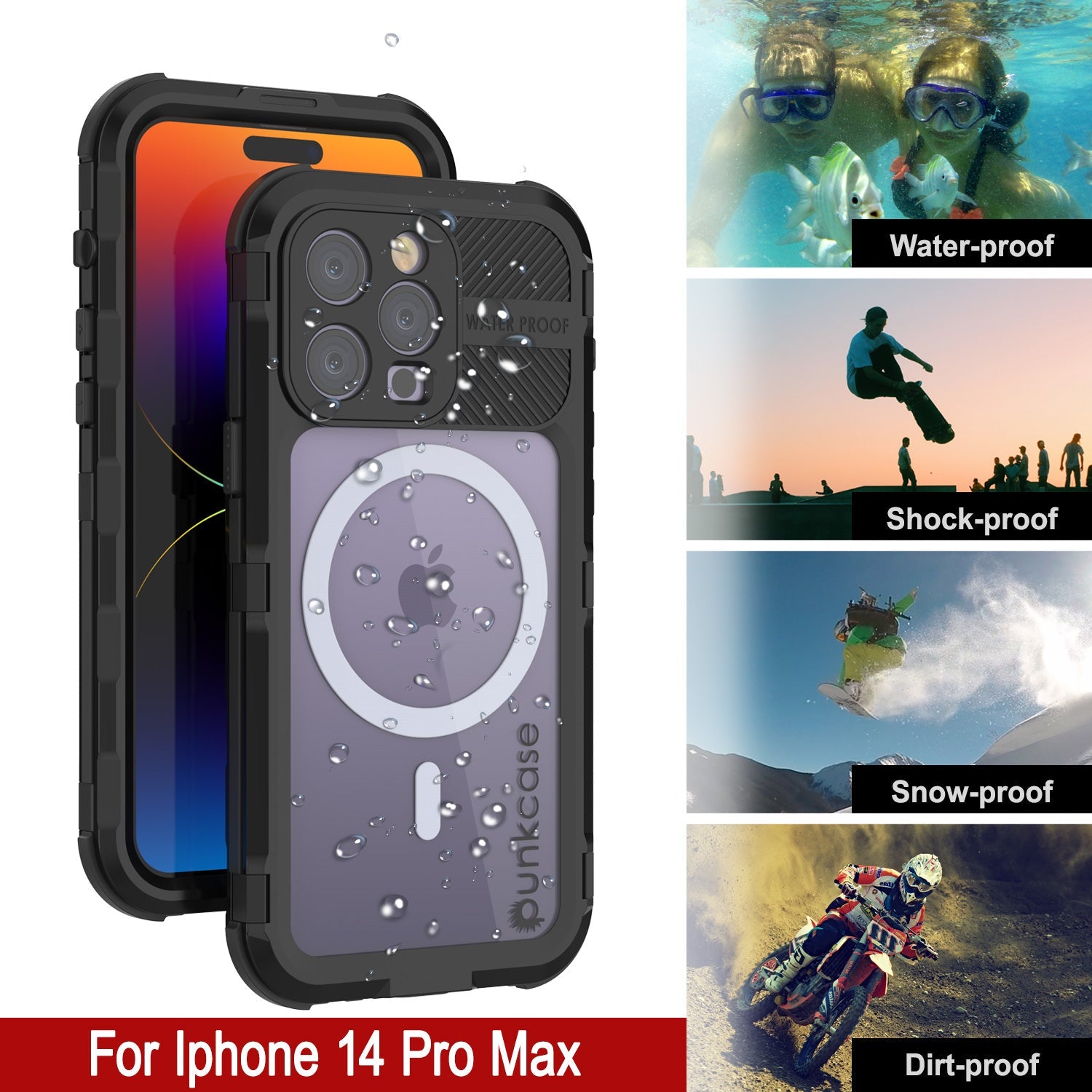 iPhone 14 Pro Max Metal Extreme 2.0 Series Aluminum Waterproof Case IP68 W/Buillt in Screen Protector [Black]