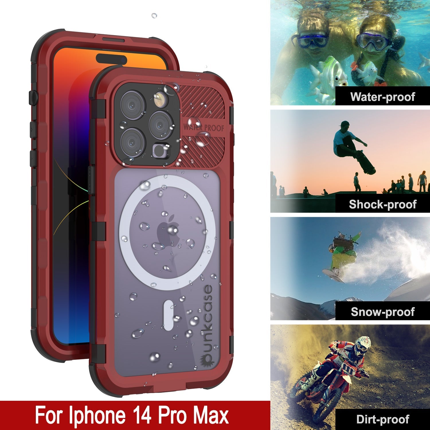 iPhone 14 Pro Max Metal Extreme 2.0 Series Aluminum Waterproof Case IP68 W/Buillt in Screen Protector [Red-Black]