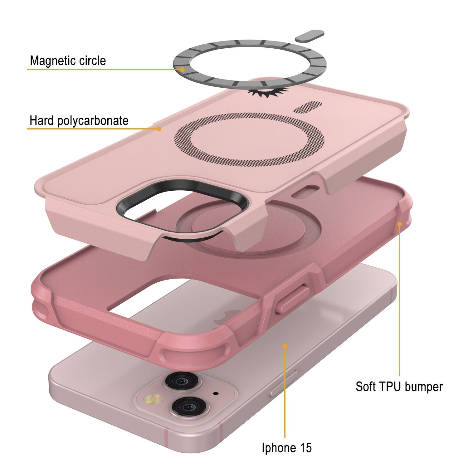 PunkCase iPhone 15 Case, [Spartan 2.0 Series] Clear Rugged Heavy Duty Cover W/Built in Screen Protector [pink]